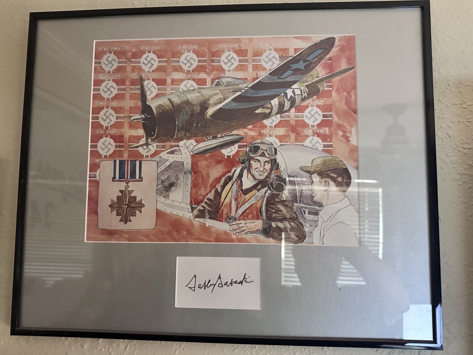 Francis Gabby Gabreski Signed Cut Signature GOE Lithograph 1991 (d) WWII Ace