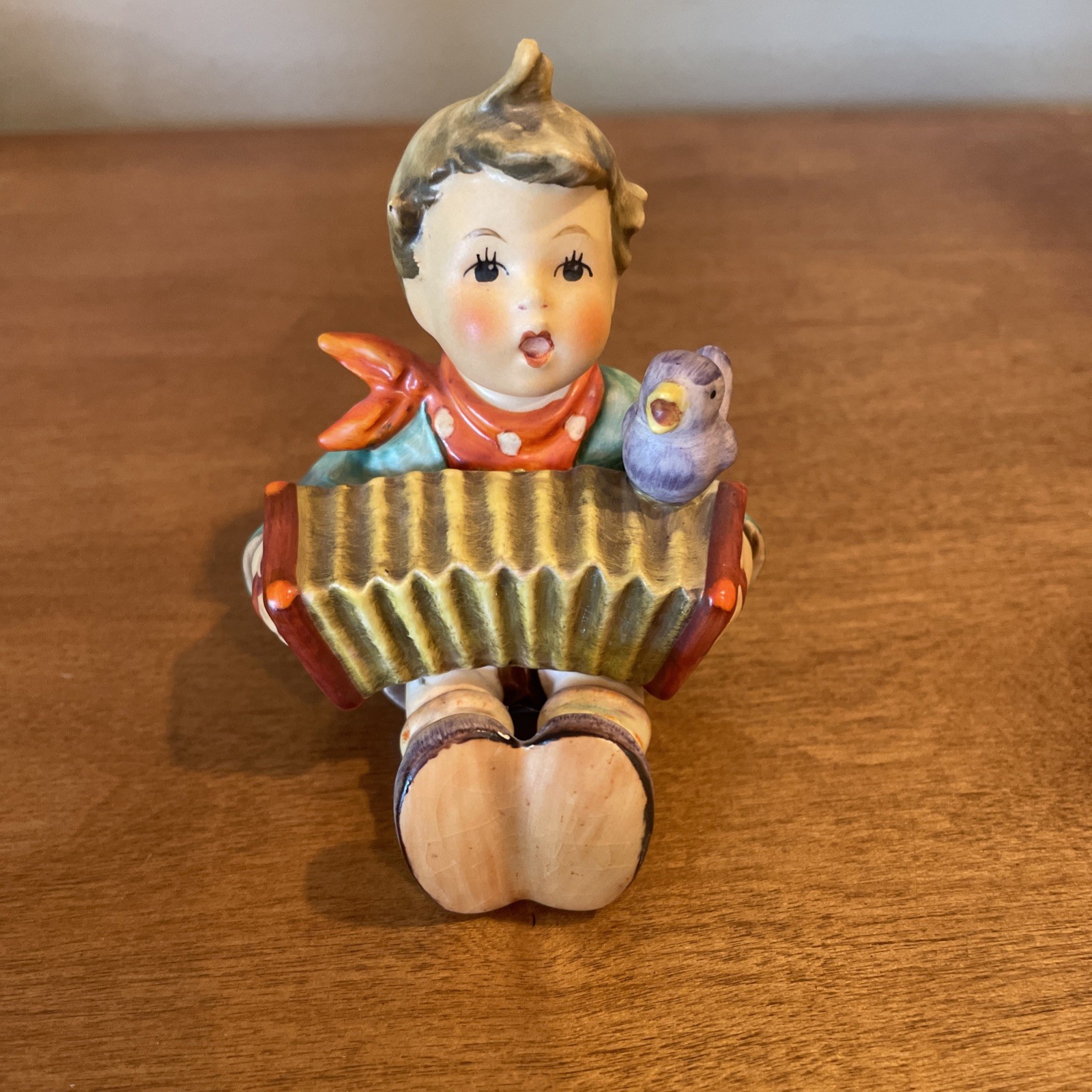 Vintage Goebel Hummel Let\'s Sing # 1104 Boy Figurine With Accordion And Bird 3”