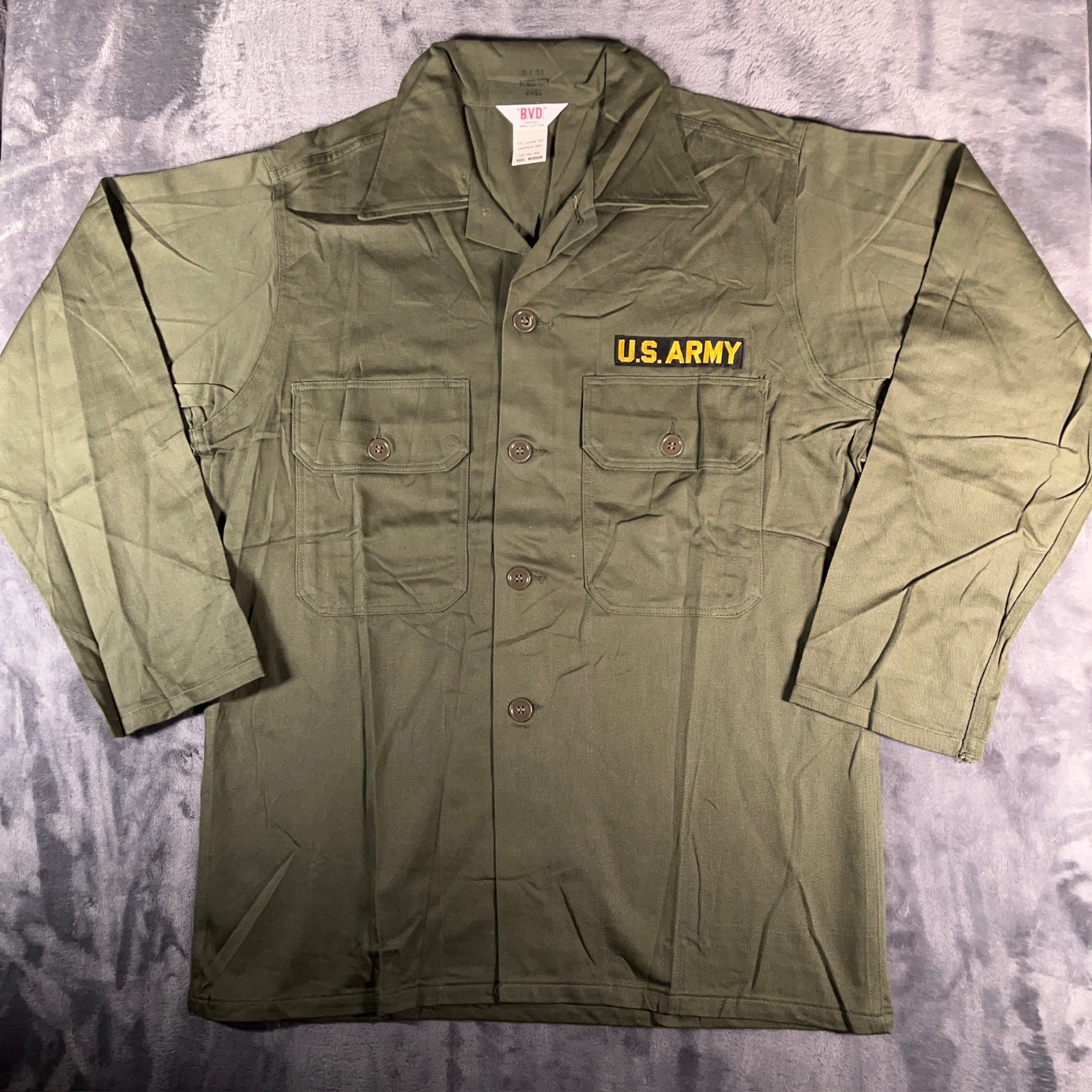 True Vintage BVD US Army Utility Shirt Mens Medium Green Deadstock OG-107 60s
