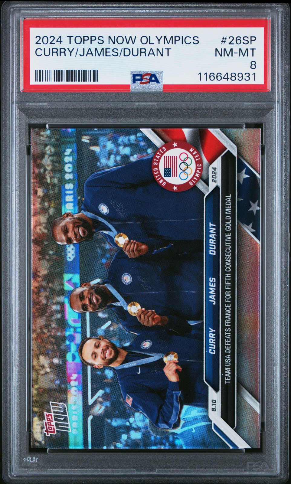 2024 TOPPS NOW OLYMPIC GAMES #26SP KEVIN DURANT/LEBRON JAMES/STEPH CURRY PSA 8