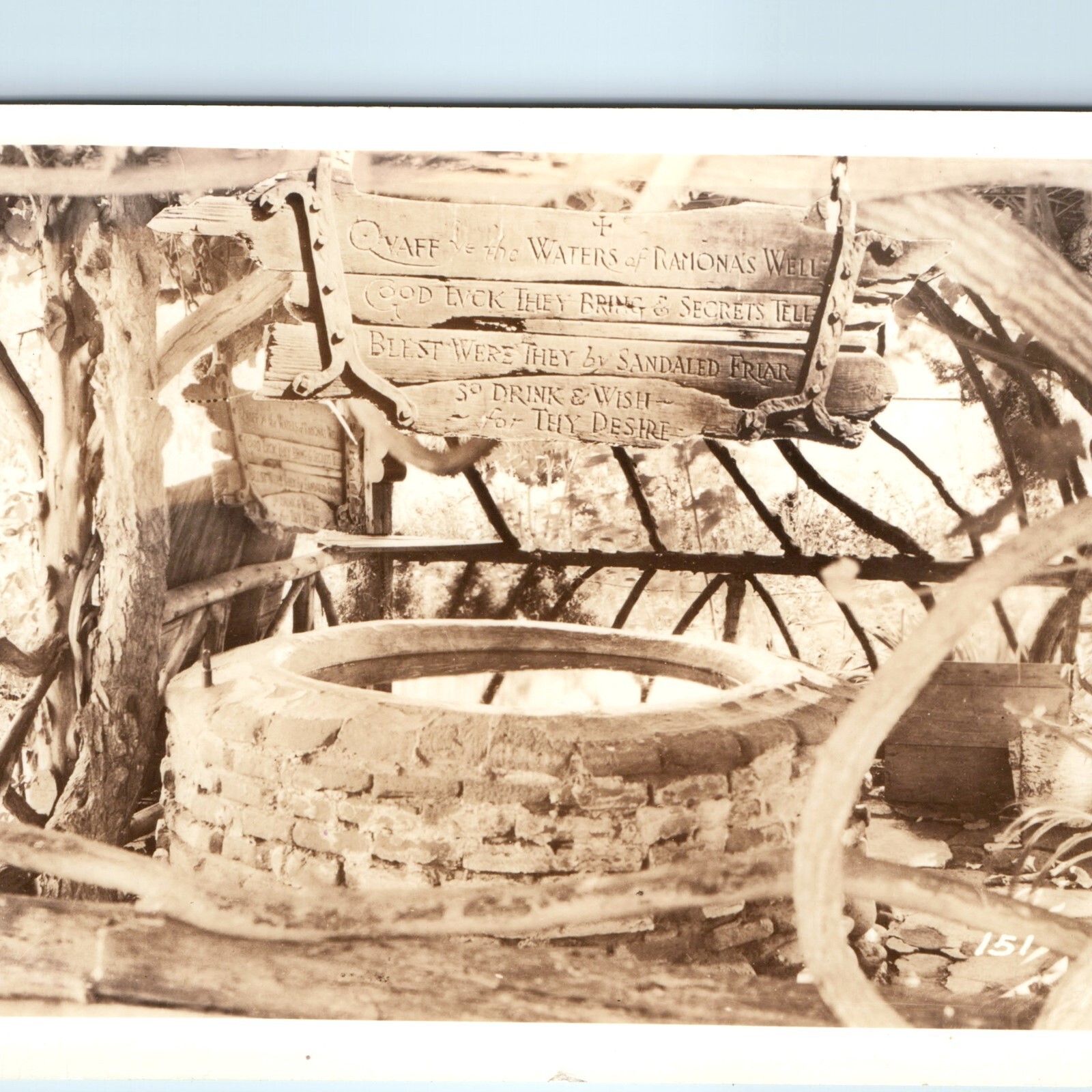 c1940s San Diego, CA Wishing Well Ramona\'s Marriage Place RPPC Sandaled Friar