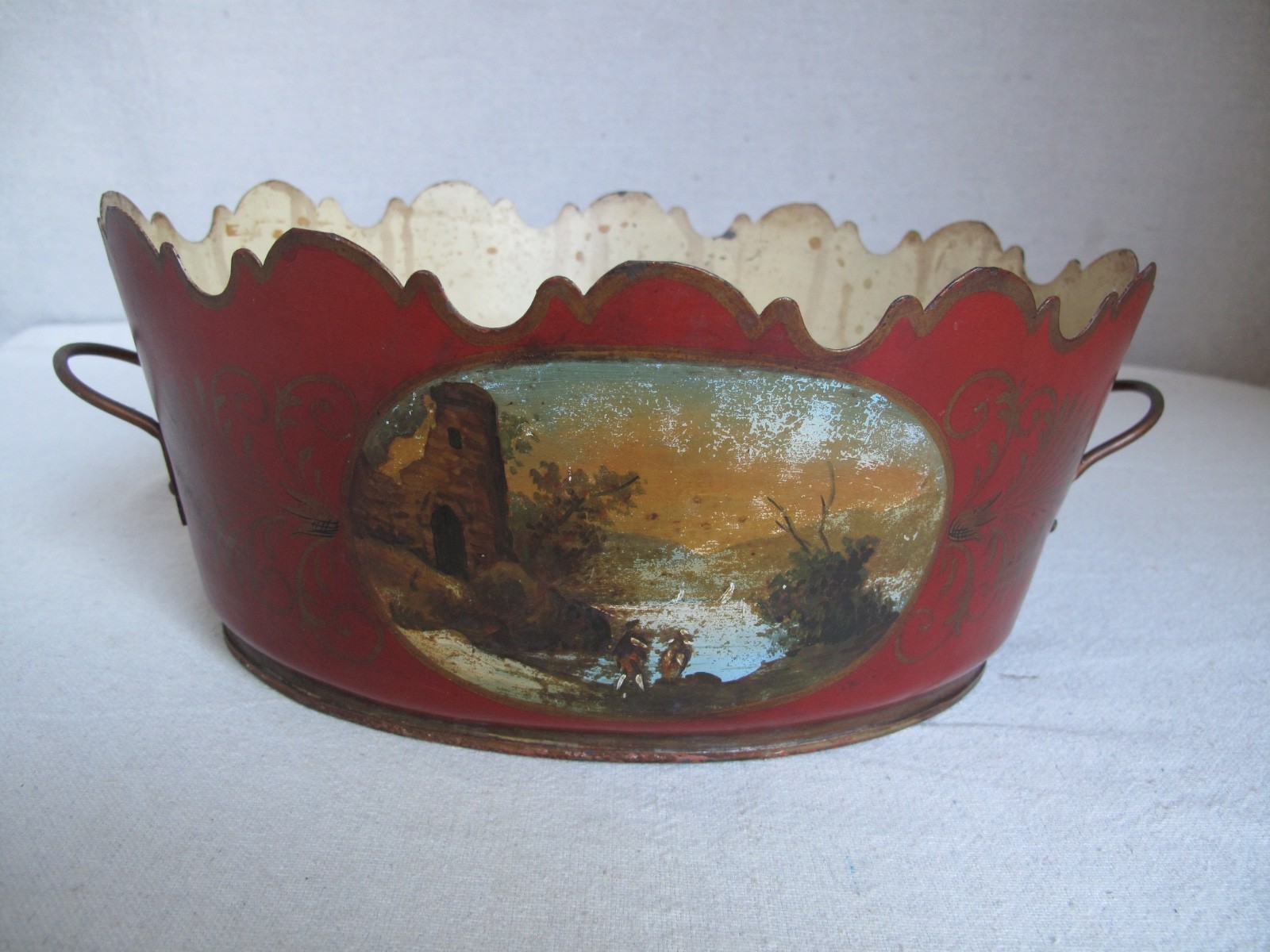 Antique 19th c. French Handpainted Cachepot Jardiniere Planter