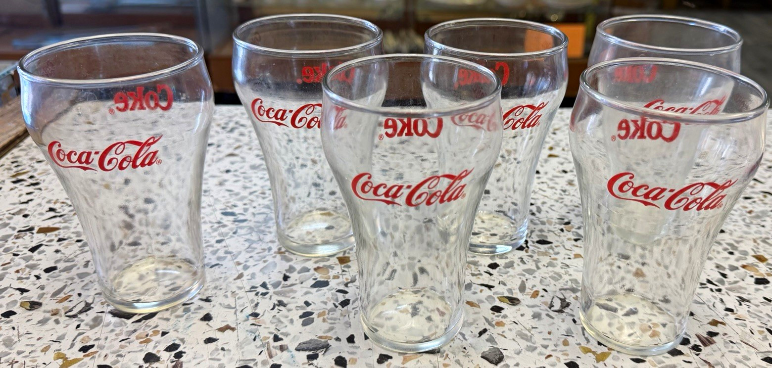Set of 6 Vintage Coca-Cola Drinking Glasses w/ red letters