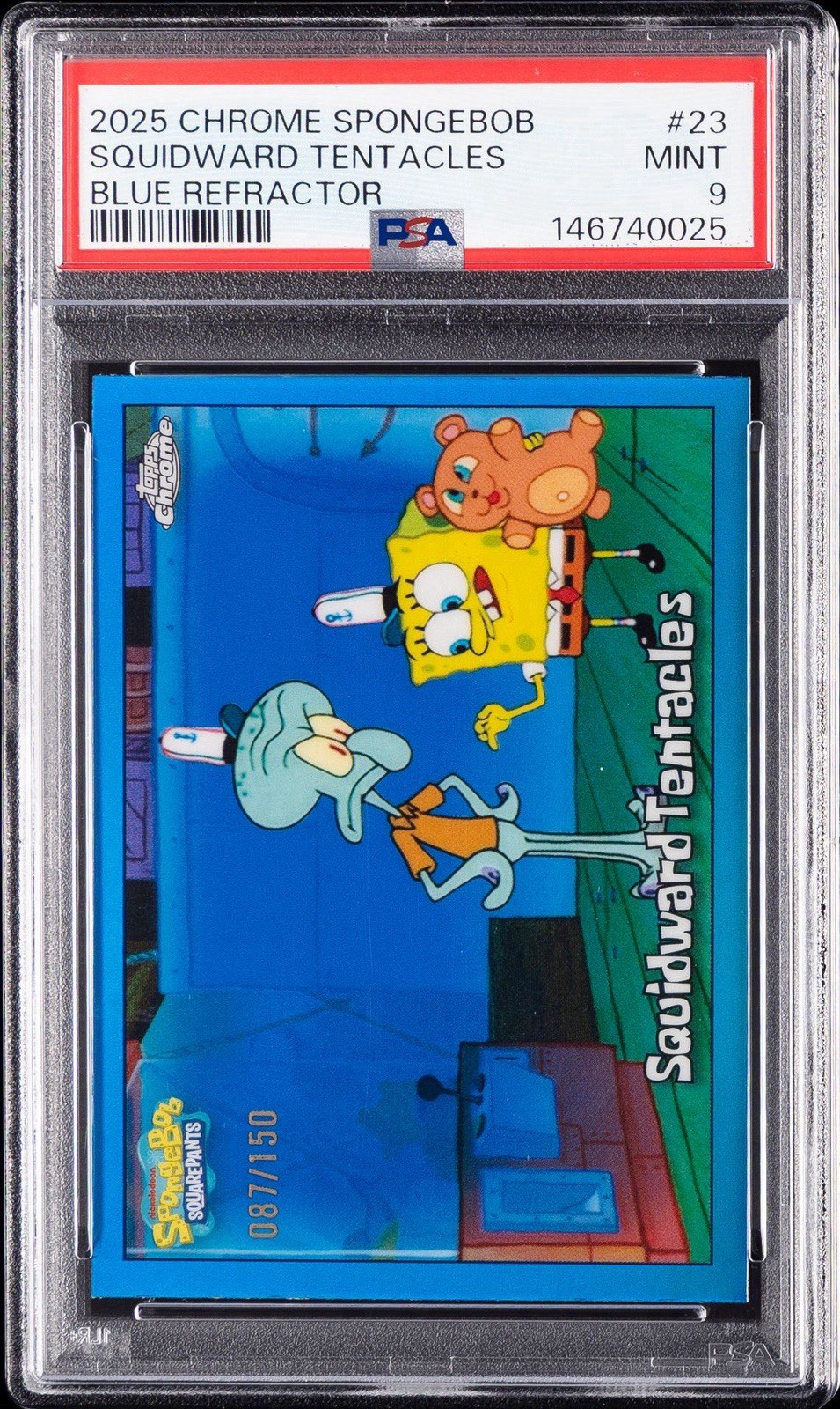 2025 Topps Chrome SpongeBob #23 Squidward Tentacles Blue /150 PSA 9