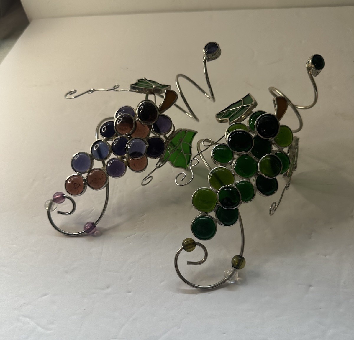 VTG Wine Bottle “Stained Glass” Wire Decoration Set Of 2 For 750mL Bottle