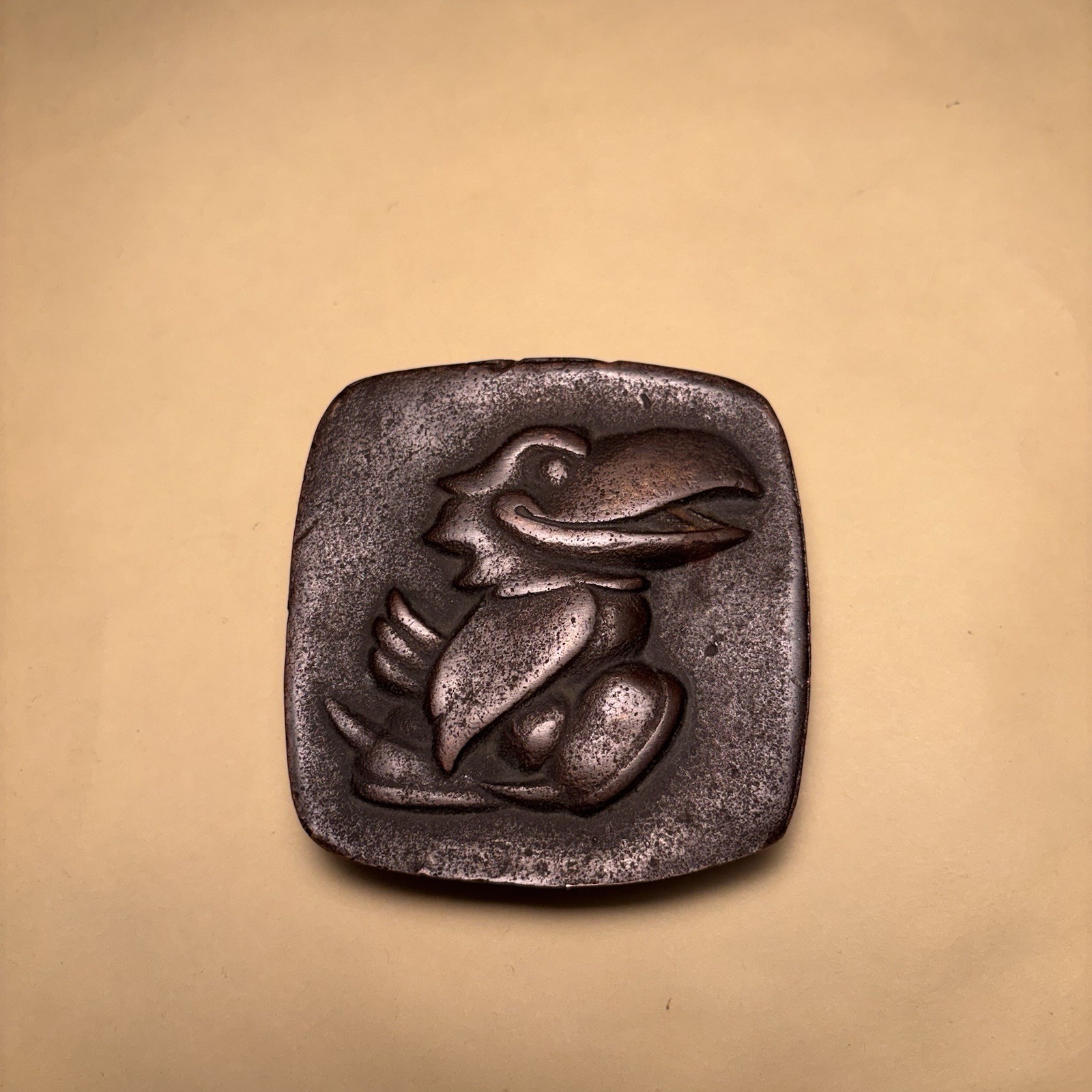 Vintage KU Kansas University Bronze Jayhawk Paperweight By George Knotts 2 3/4