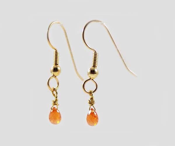 19thC Antique 1¼ct Orange Bavarian Spessartite Garnet Briolette + 14kGF Earrings