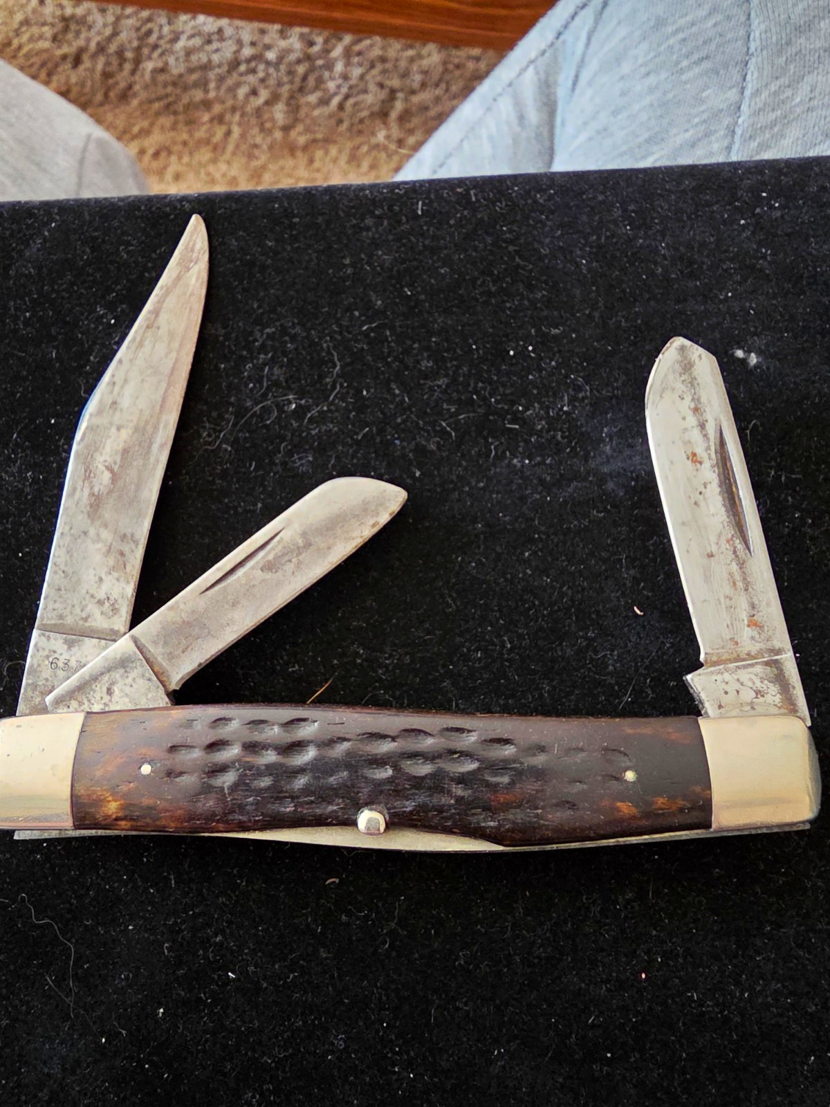 Vintage Case XX USA 3-Blade Pocket Knife, jigged bone handle, stainless steel