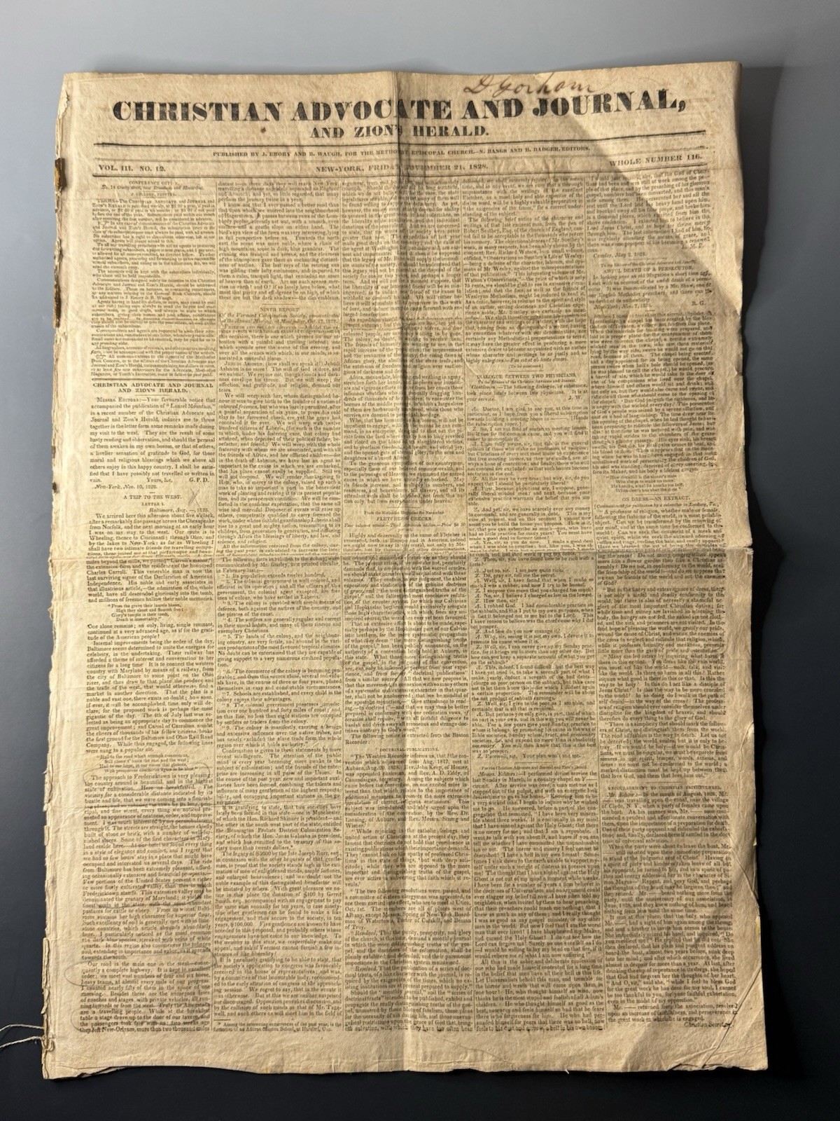 1828 Christian Advocate Newspaper Vermont Colonization Liberia Slavery