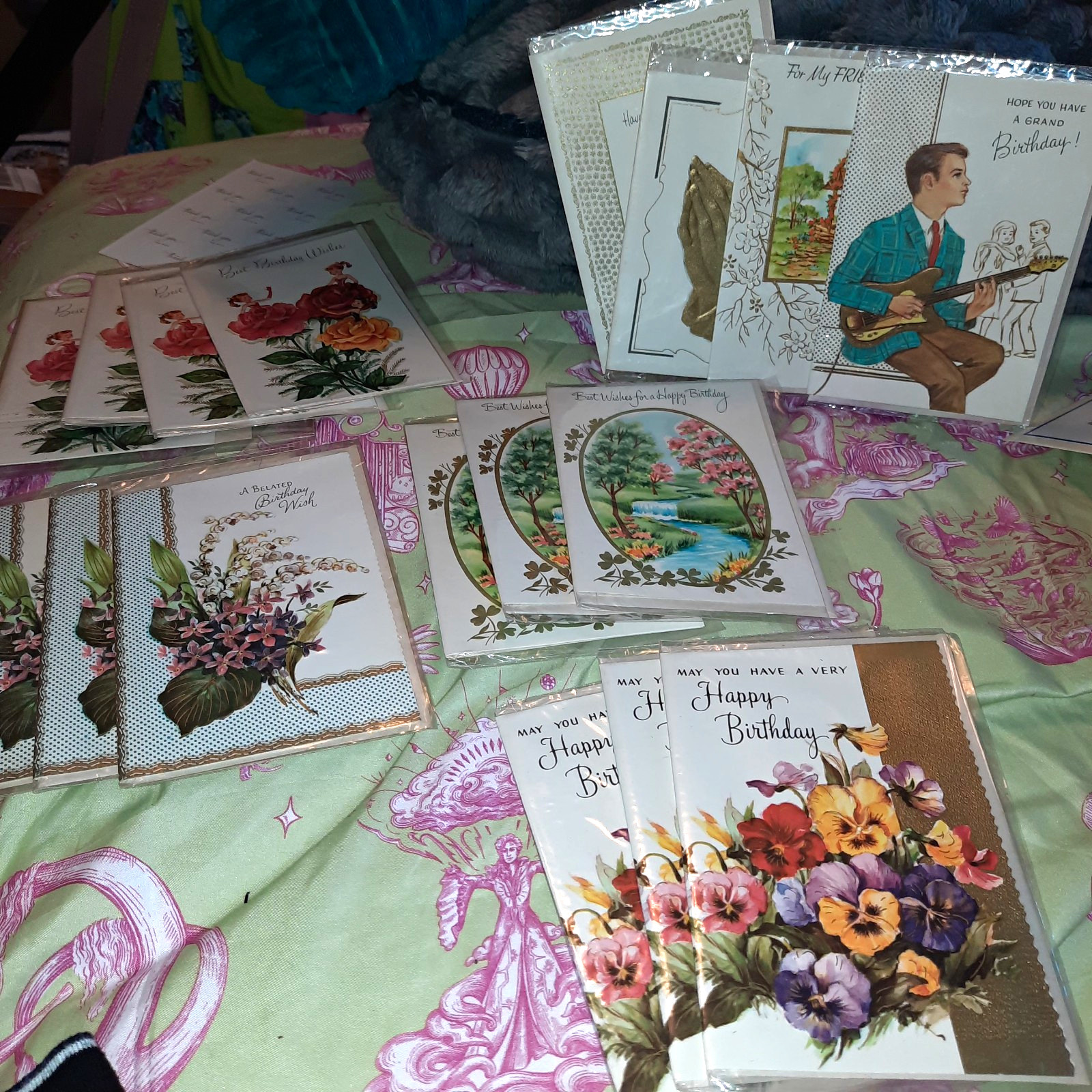 Lot of 17 Vtg Mid Century Birthday Greeting Cards Unused 1950s 1960s Retro Kitsc
