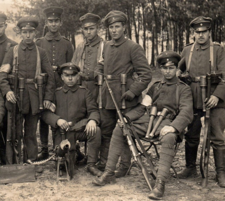 Post WWI German Freikorps Machine Gun Soldiers RPPC Real Photo Postcard