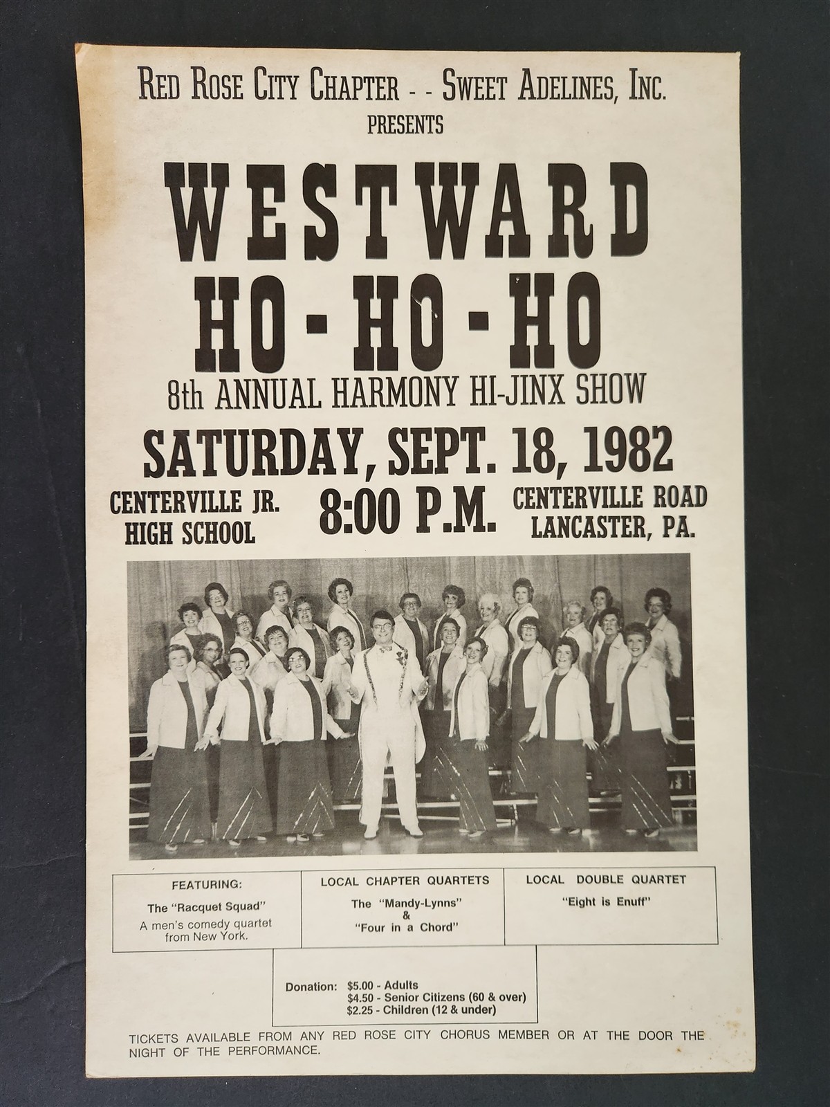 1982 vintage WESTWARD HO HO HO HI-JINX SHOW lancaster pa POSTER quartettes