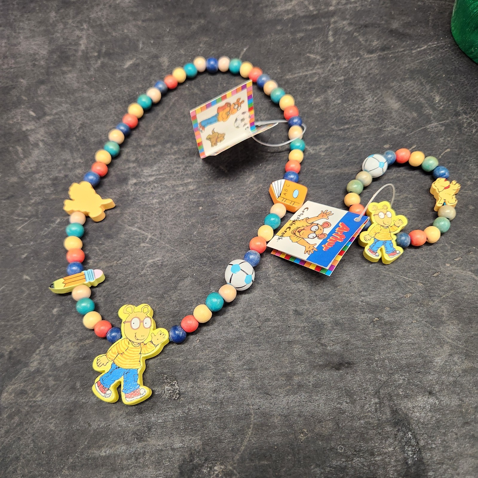 Crocodile Creek Arthur Cartoon Bracelet And Necklace Wooden Bead Set Of 2 New...