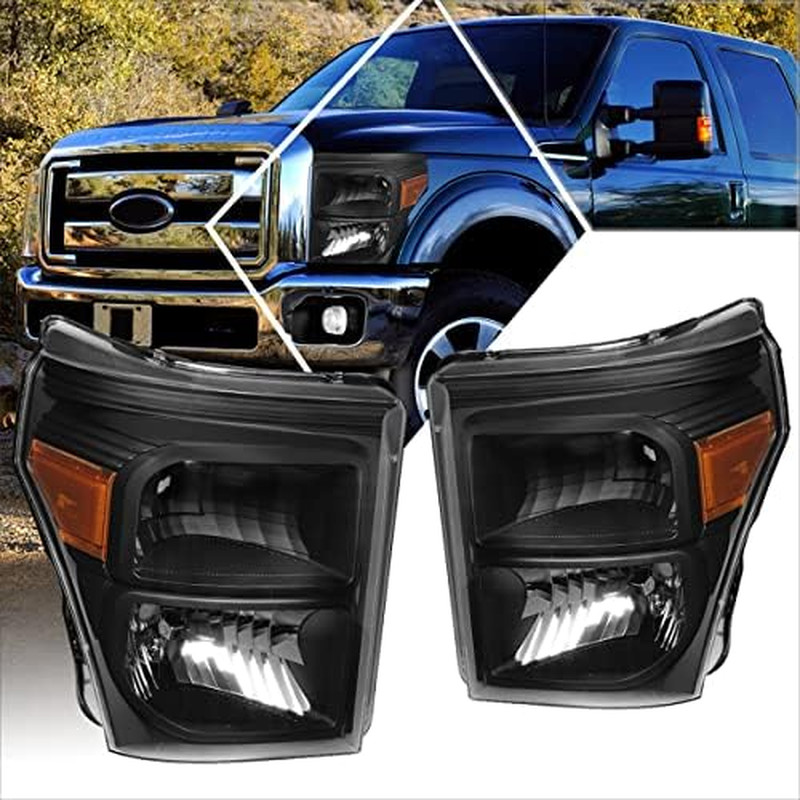 2Pcs Replacement Headlights Assembly Black Housing/Amber Corner Compatible with
