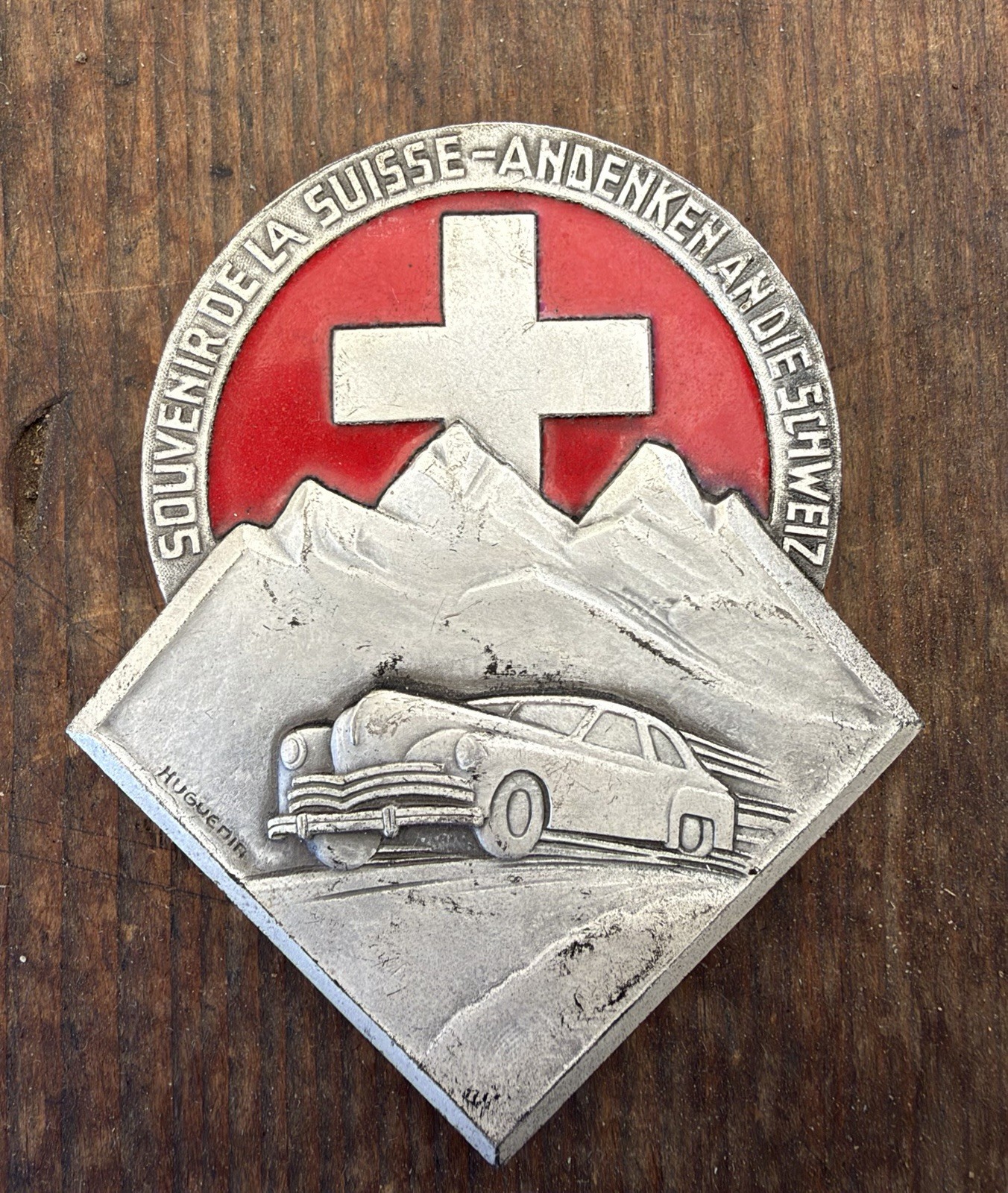Vintage Swiss Car Grille/Radiator Badge. Huguenin Frères from Le Locle.