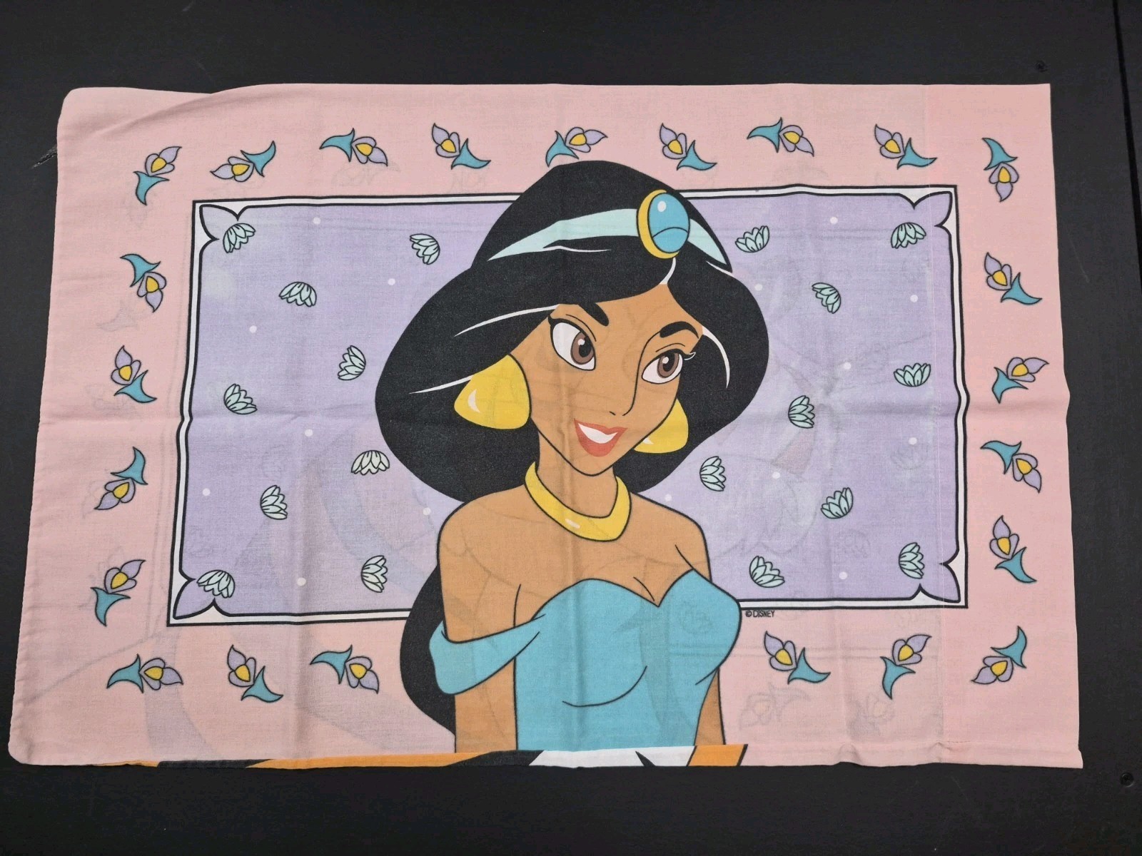 Vintage 90s Disney Aladdin Princess Jasmine Rajah Reversible Pillowcase Pink HTF