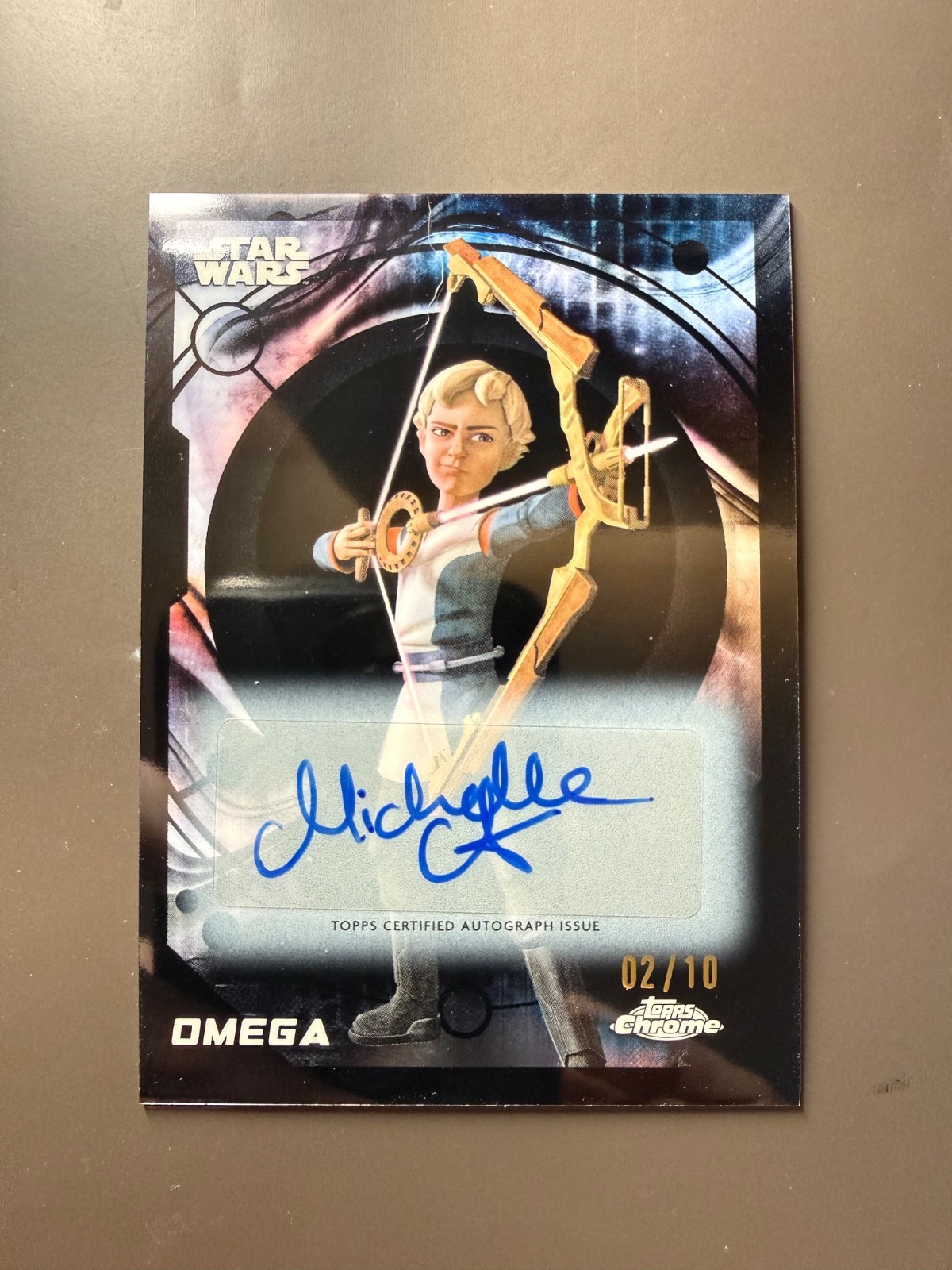 2026 Topps Chrome Star Wars Michelle Ang Omega Black Refractor Auto /10 02/10
