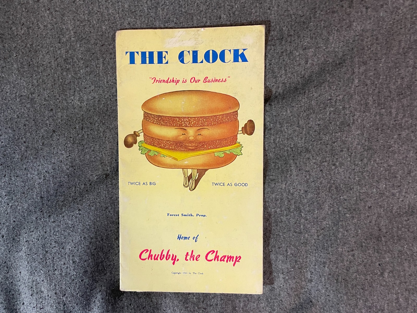 1941 The Clock Family Restaurants Stan's Drive In Menu CA 1959 Chubby the Champ