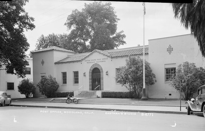 Post Office Woodland California 1950s view OLD PHOTO
