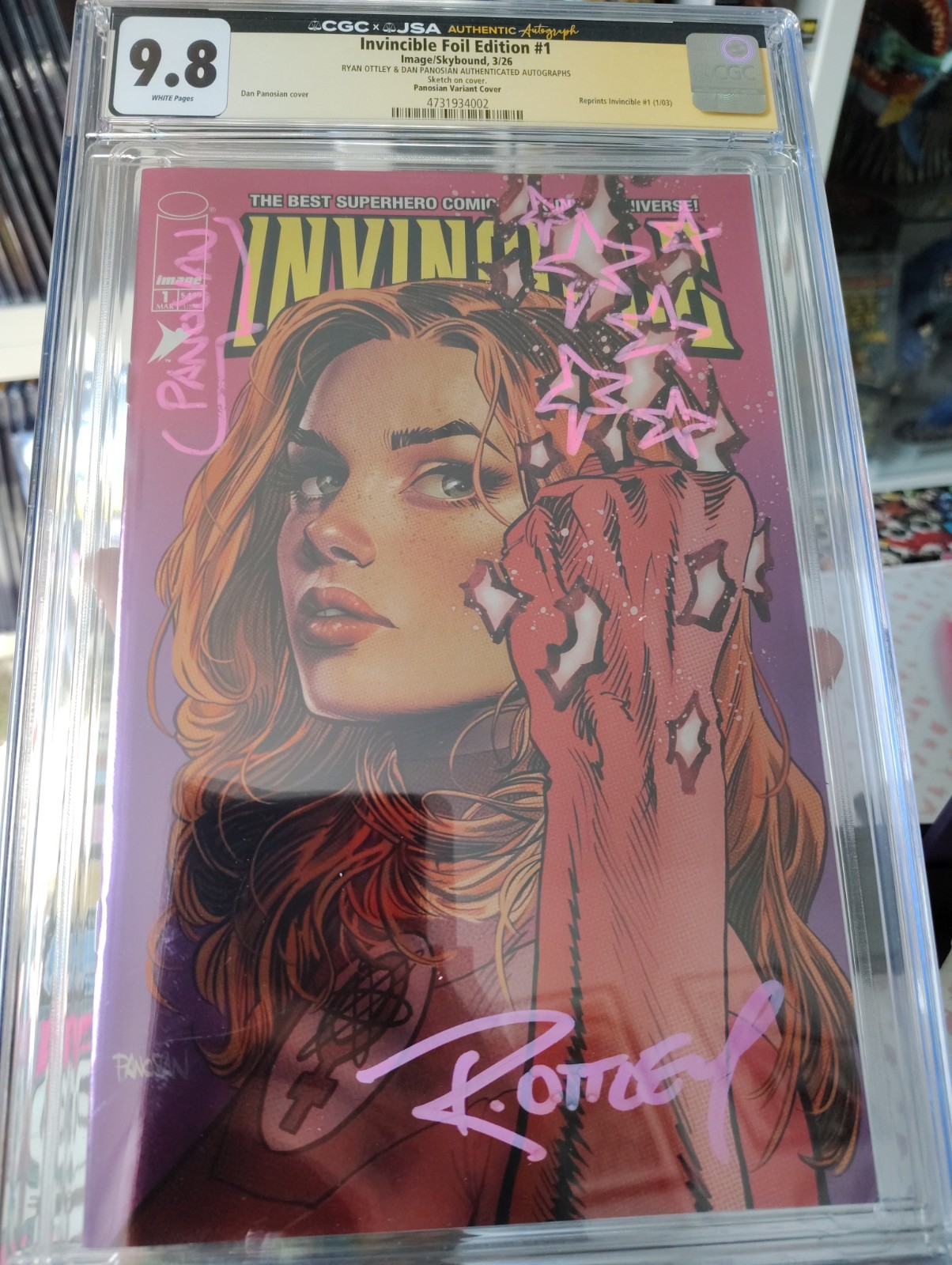 Invincible 1 CGC x JSA 9.8 Panosian Remark Signed Ottley Atom Eve Foil 1500