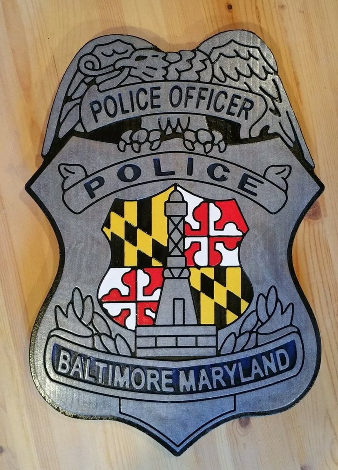 Police Baltimore  Sign routed wood carved patch sign Custom 
