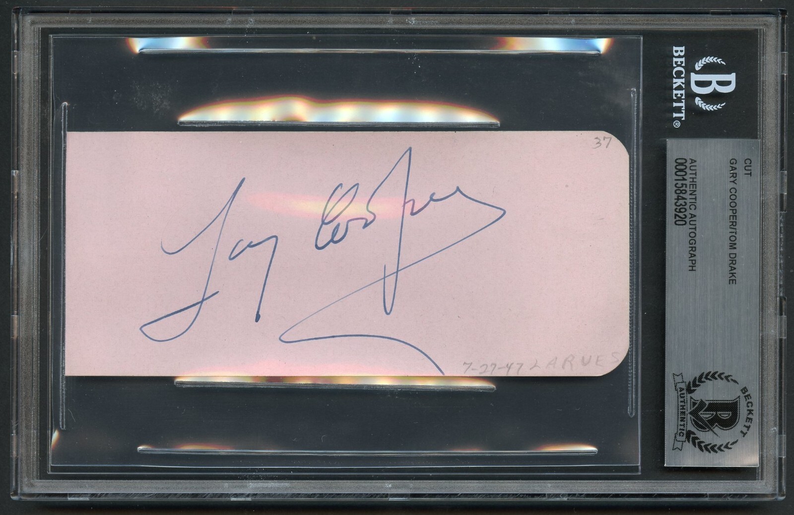 Gary Cooper d1961 Tom Drake signed autograph 2x5 cut The Pride of The Yankee BAS