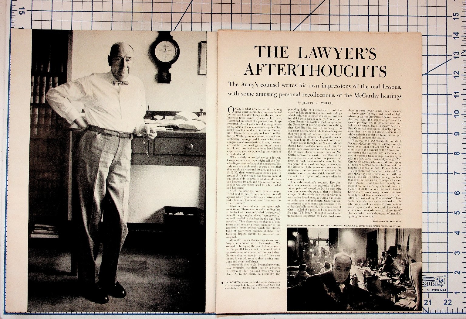 1954 Joseph N. Welch Army-McCarthy Hearings Article Magazine Page Ephemera