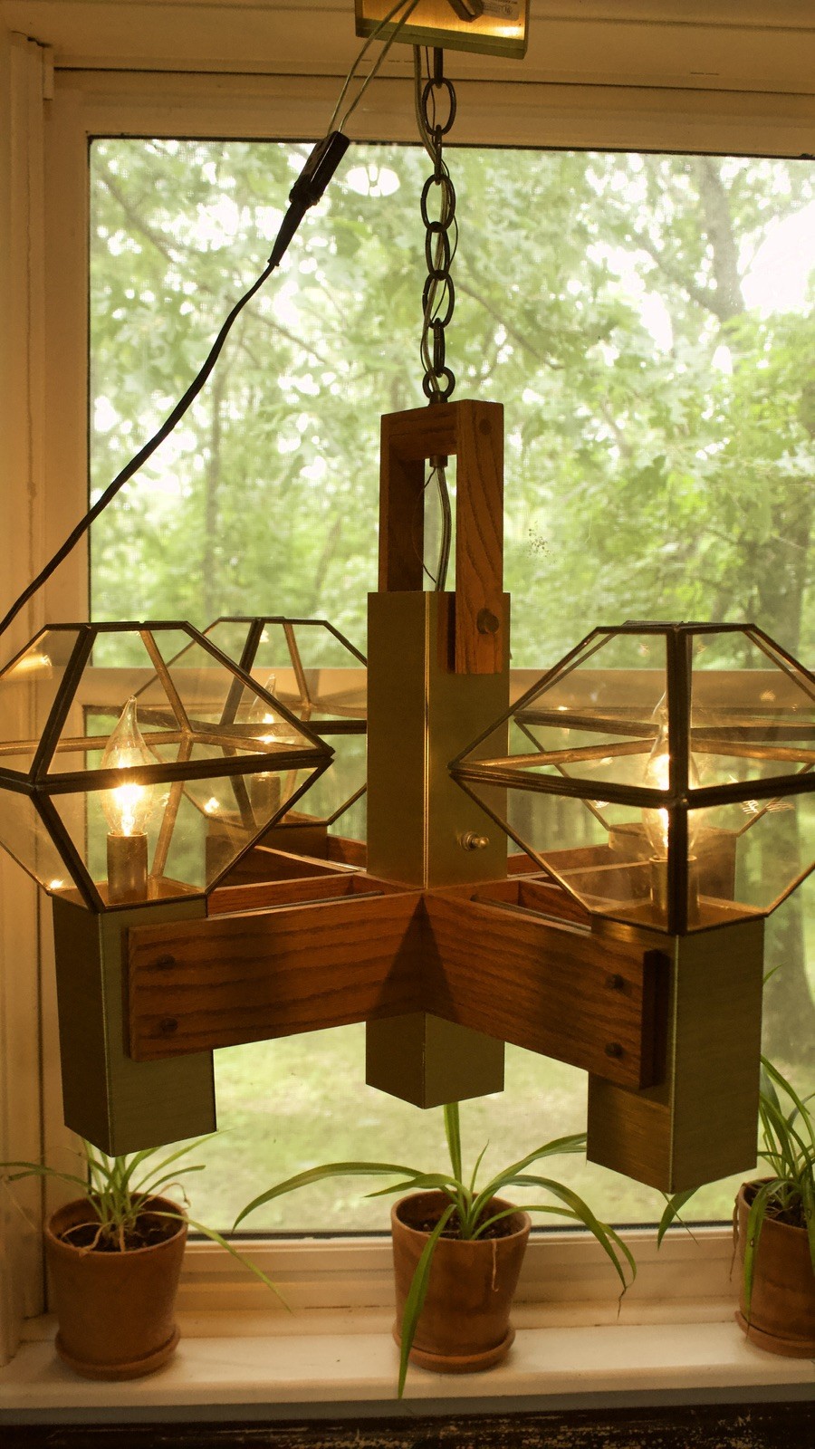 Vintage Fredrick Ramond MCM Mission 4 Light  Chandelier California Collection