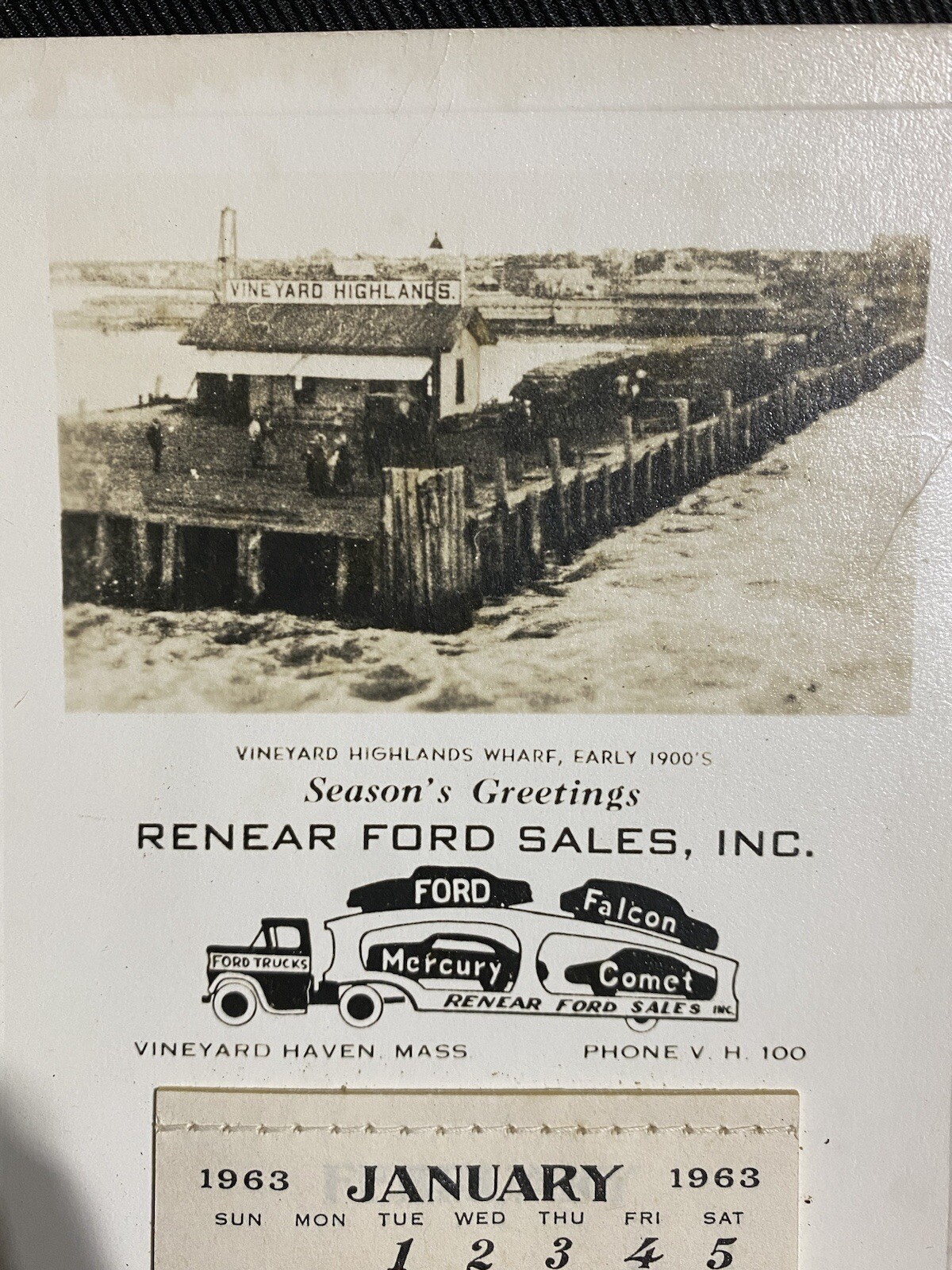 Vtg 1963 Renear Ford Vineyard Haven Mass. Calendar Highlands Warf Mercury Falcon