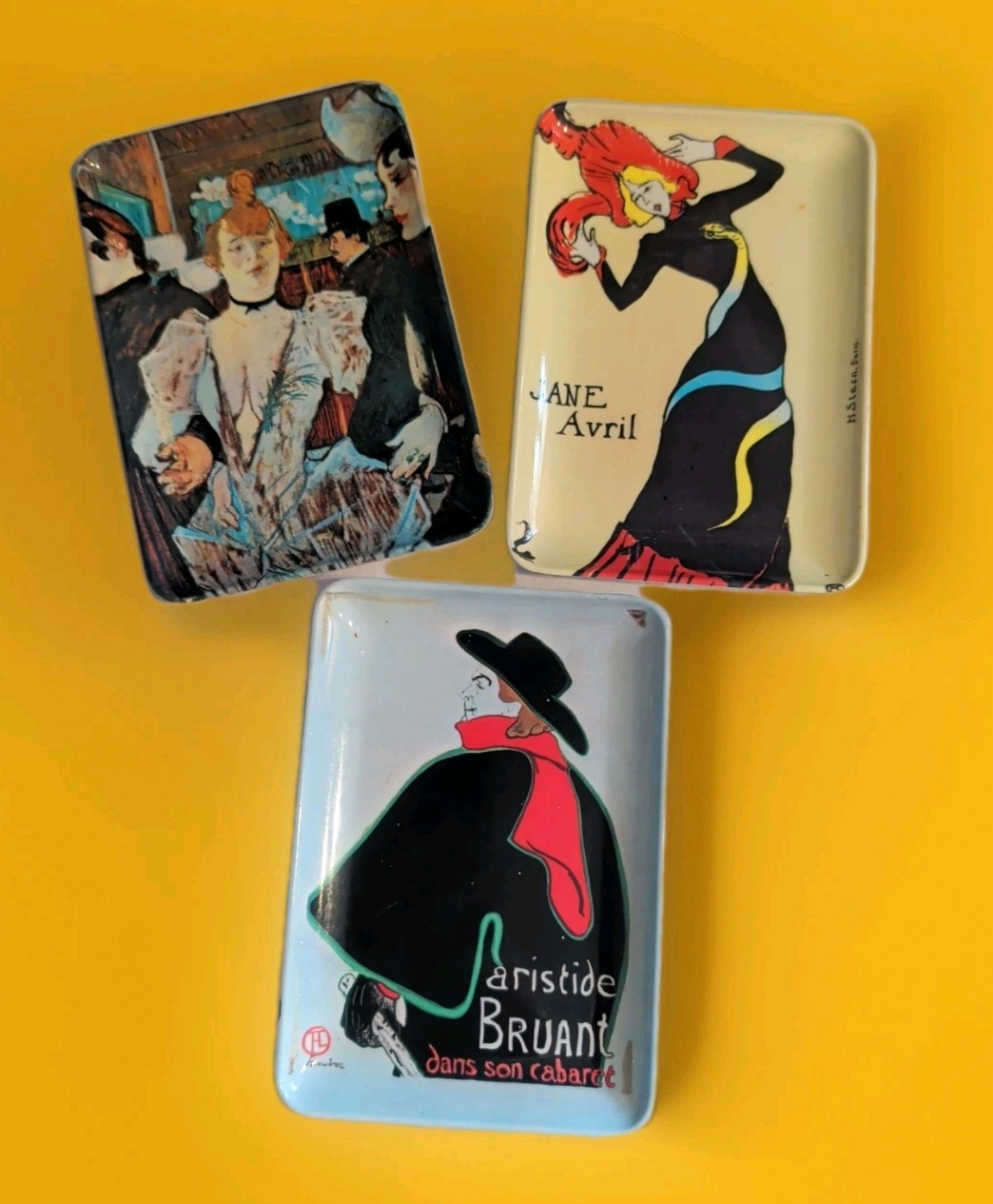 3 Vtg RDe Imports Italy Melamine Trinket Tray Coaster Art by Toulouse-Lautrec