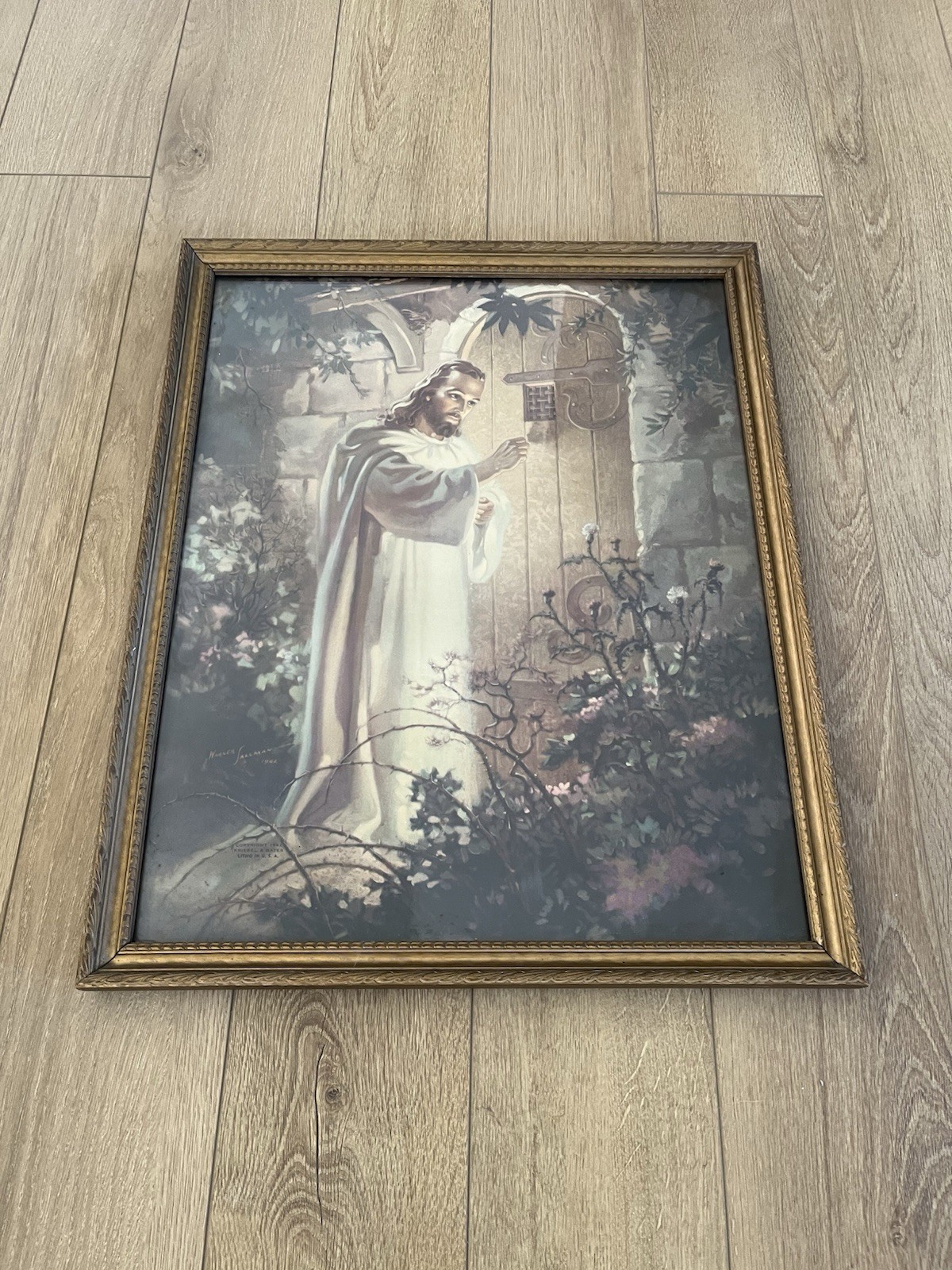 Vintage 1942 Warner Sallman Jesus Christ Knocking At The Door Framed Lithograph