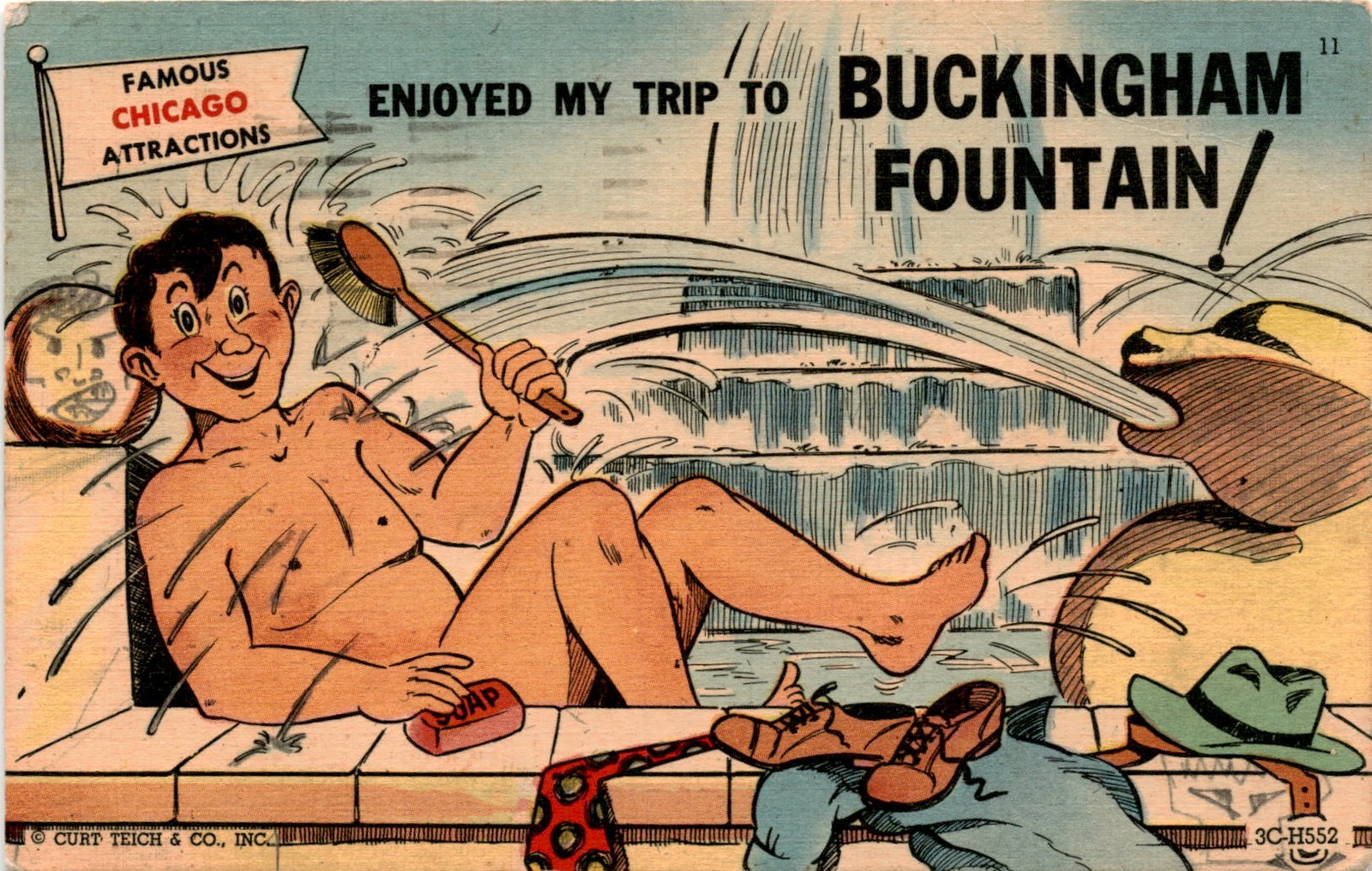 FAMOUS CHICAGO ATTRACTIONS, BUCKINGHAM FOUNTAIN, CURT Postcard