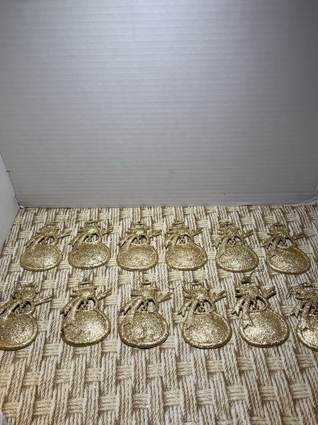 Lot of 12 Gold Glitter Snowman Christmas Ornaments 4” Hanging Holiday Decor