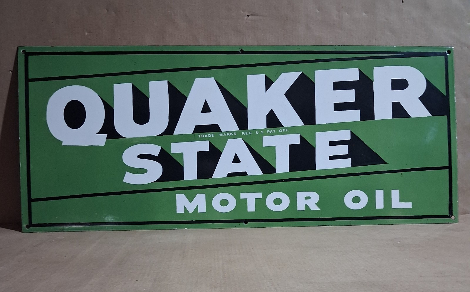 Quaker State Motor Oil Porcelain Enamel Sign  36x15 Inches 1  Sided