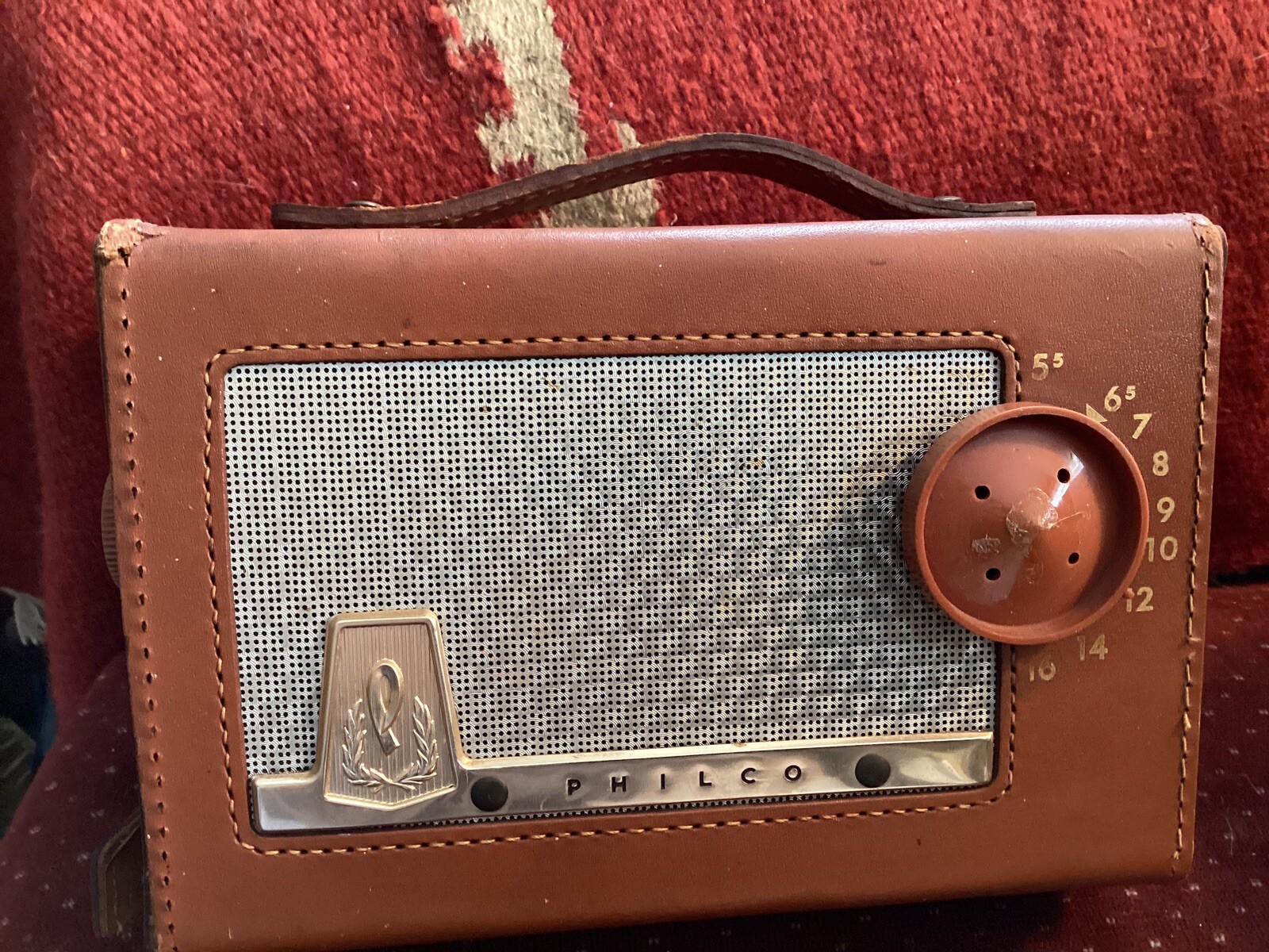 1956 Philco E-675-124 ‘The Sportster’ tube-type AM Radio, leather case