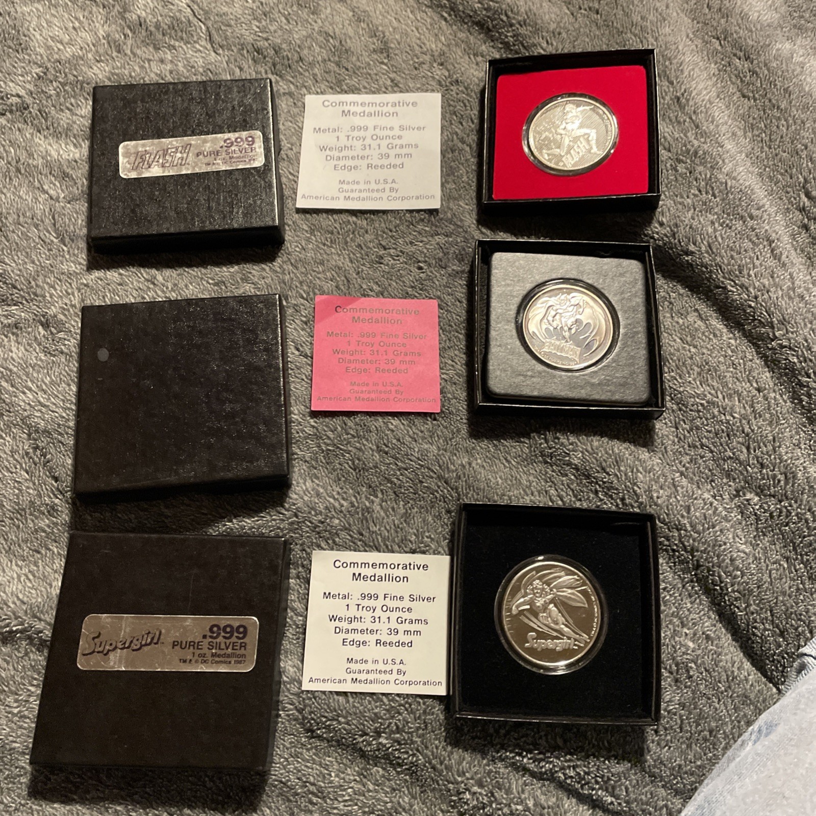 Nuie Vintage And Rare .999 Silver Flash , Supergirl, And Wonder Woman.