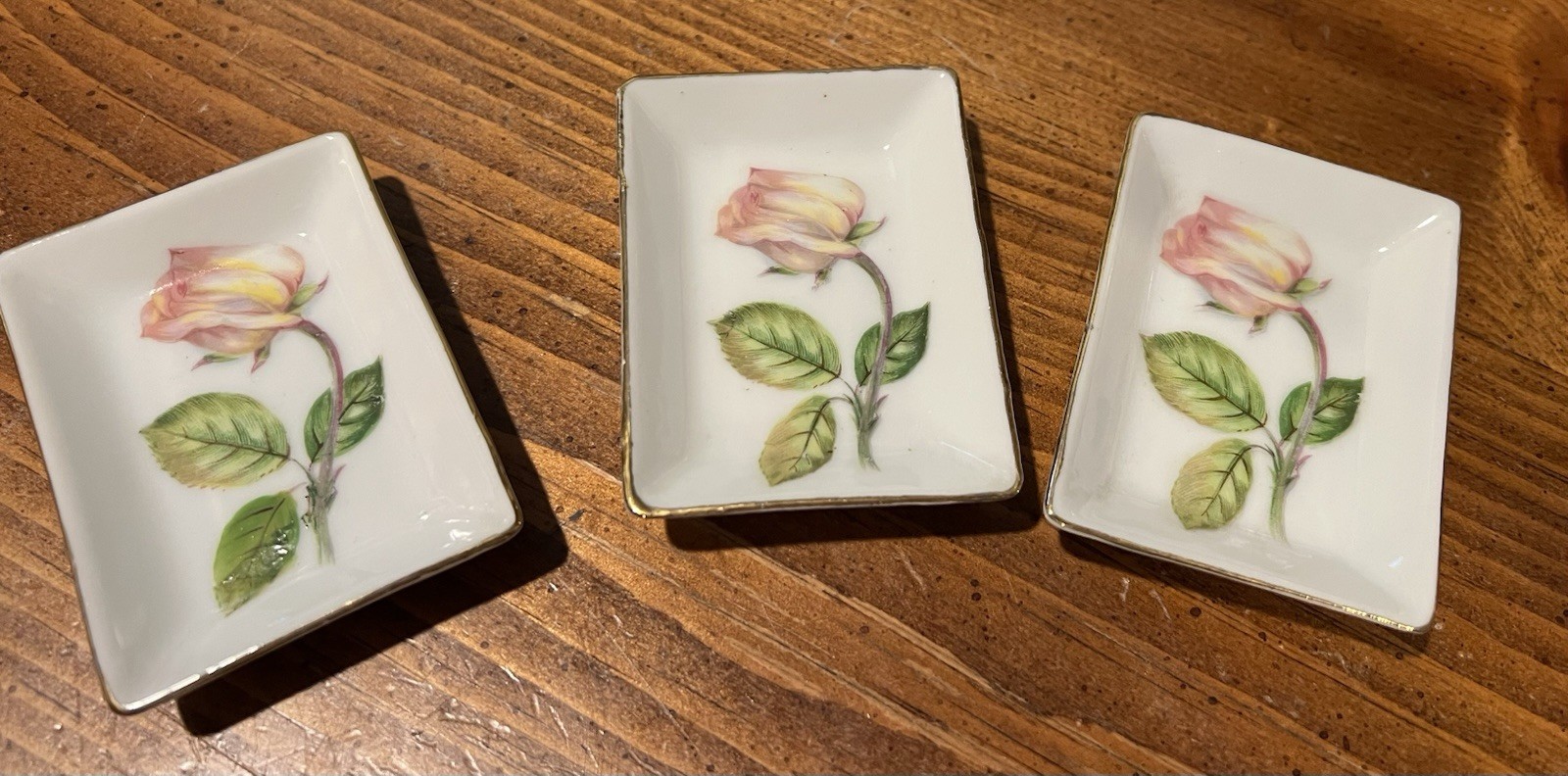 Vintage 1950s Chase Japan. Hand-painted Flower Design Ashtrays / Trinket Trays