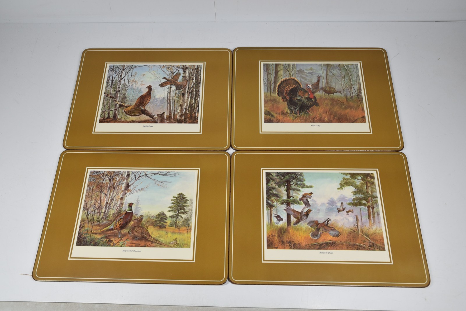 4 Vintage English Life Upland Game Birds Placemats England Turkey Quail Pheasant