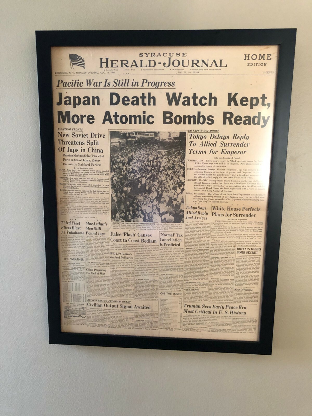 JAPAN DEATH WATCH MORE ATOMIC BOMBS...Aug.. 13, 1495 Newspaper- Pages in History