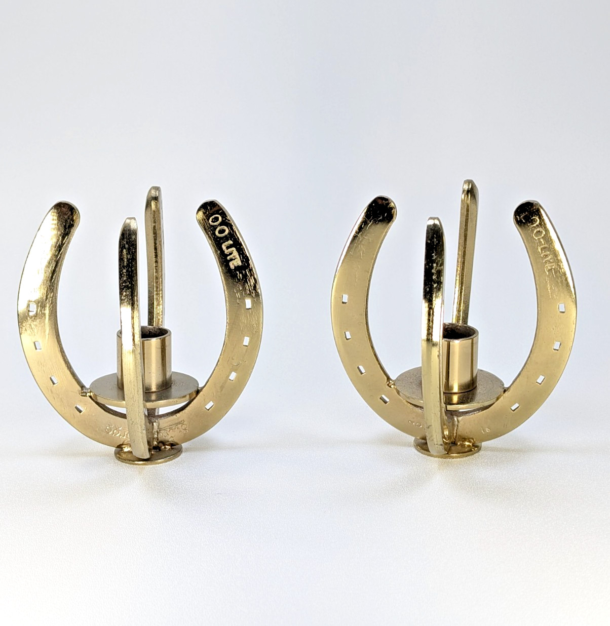 Pair Brass Steel Horseshoe Candle Holders Gold Equestrian Farm Western USA Made