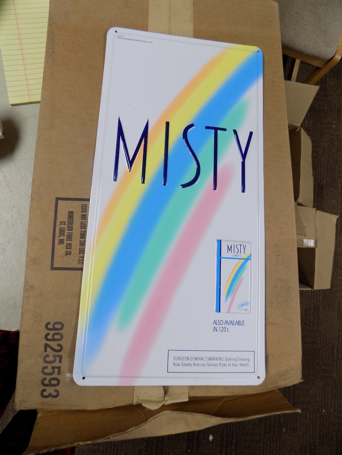 Vintage tin sign Cigarettes MISTY original classic NOS 18