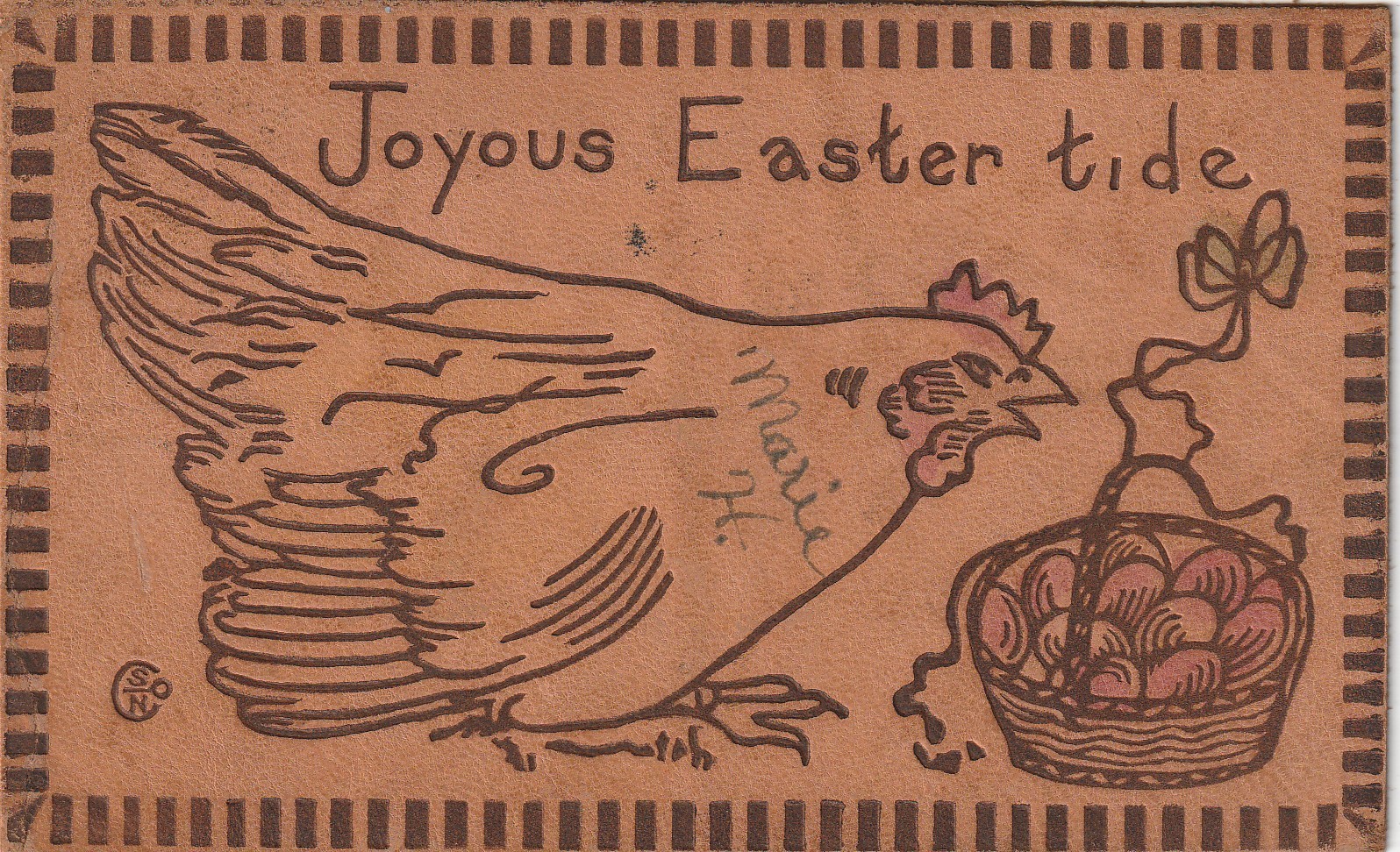 Circleville OH -  Leather Postcard - Joyous Easter Tide - 1907 to Columbus OH