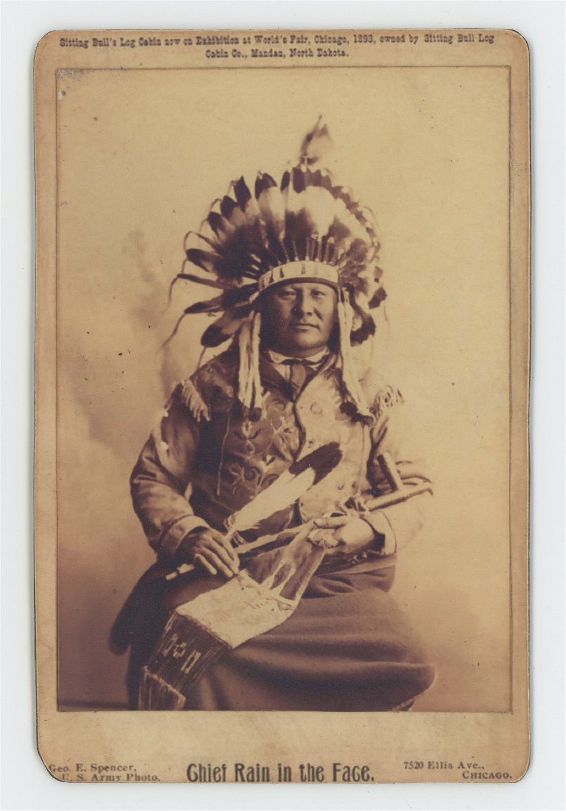 1893 Native American Rain in the Face Lakota World's Fair Photo Cabinet Card