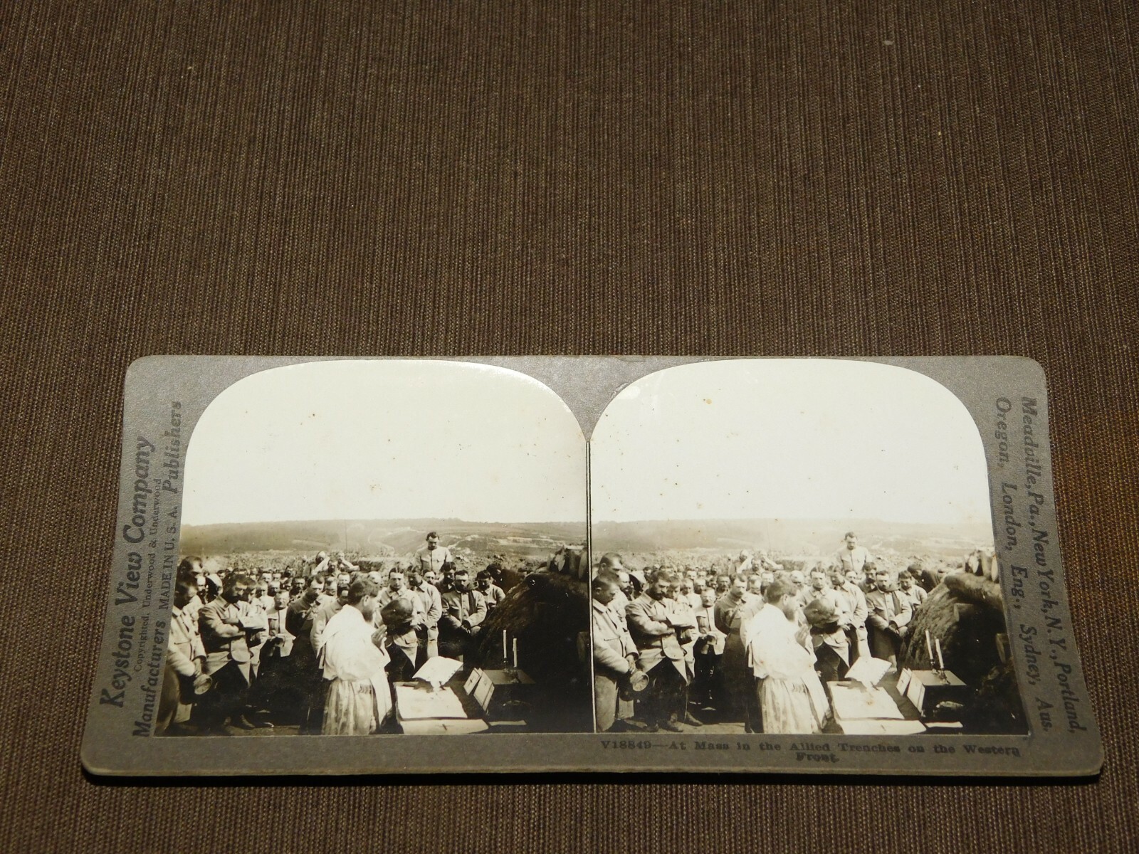 VINTAGE STEREOVIEW STEREOSCOPE CARD WWI AT MASS ALLIED TRENCHES WESTERN FRONT