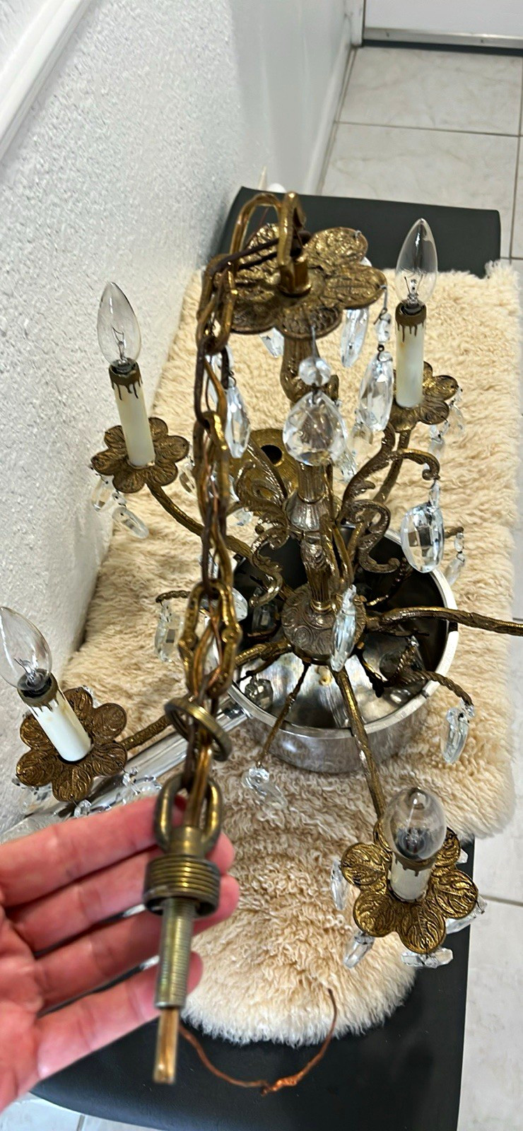 5-Light Brass & Crystal Chandelier Hardwired
