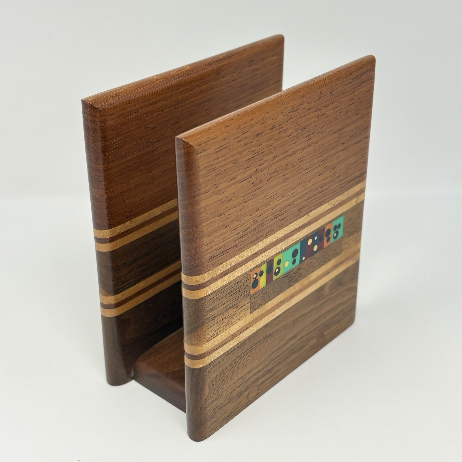 Wooden Napkin Holder MCM Inlays VTG Handmade Mid Century Style