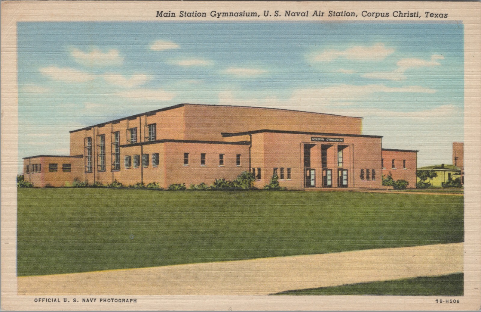 US Naval Air Station Corpus Christi Texas main station gym c1940s linen D501