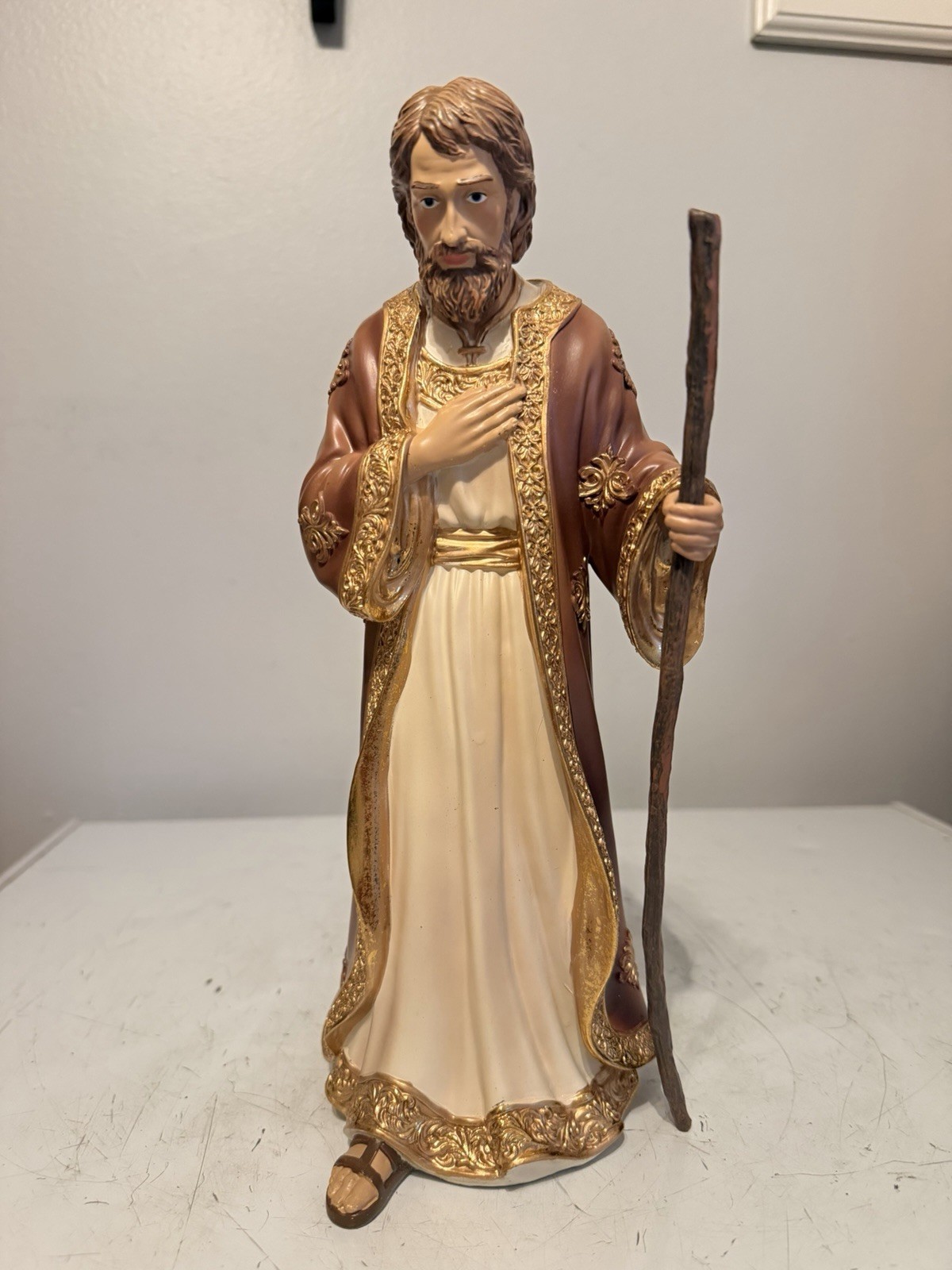 Nativity Joseph Figurine 12” Resin Christmas Holy Family Gold Brown