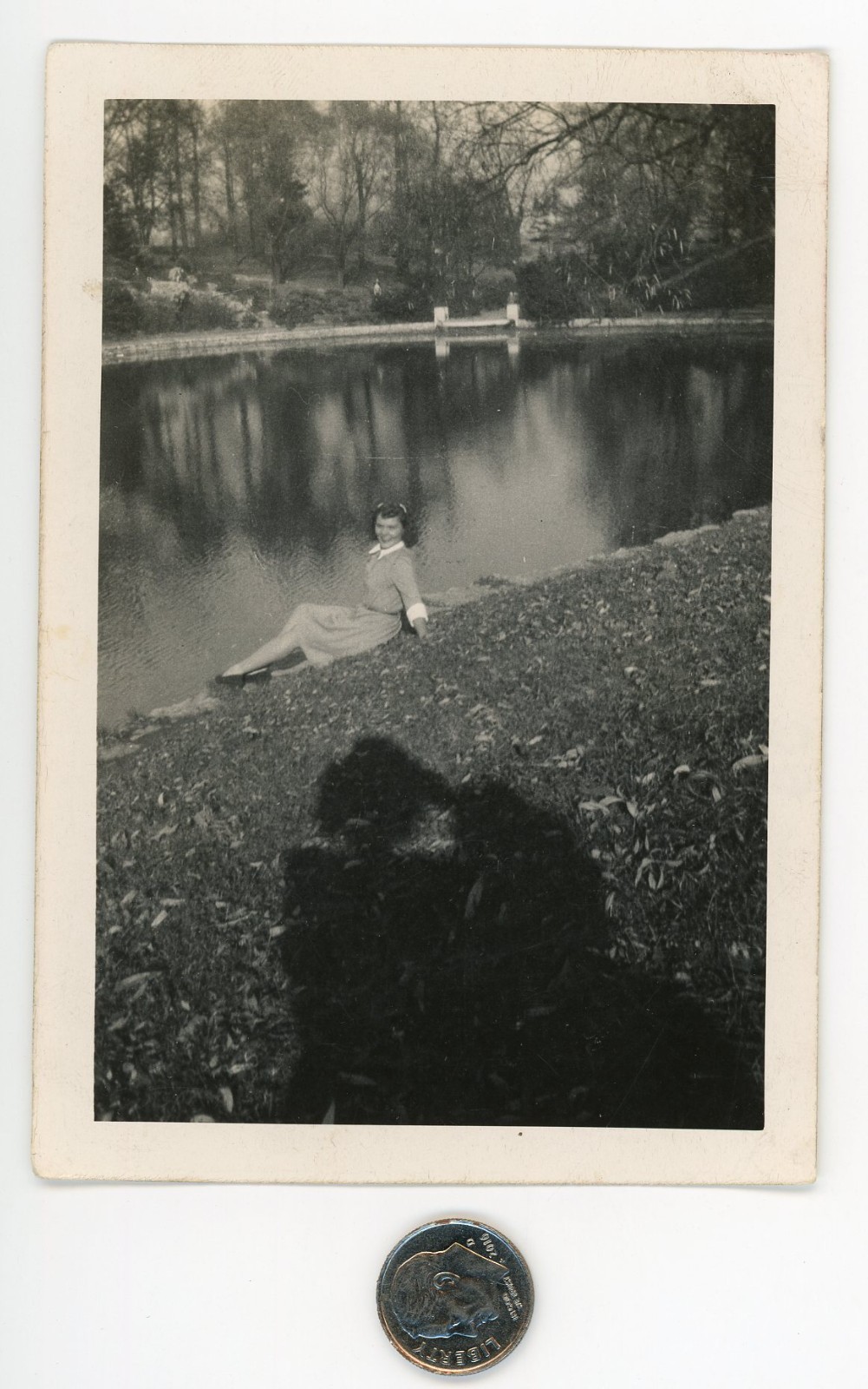 Old 1945 photo / OHIO State University Co-Ed Eaten by SHADOW JERK at Mirror Lake