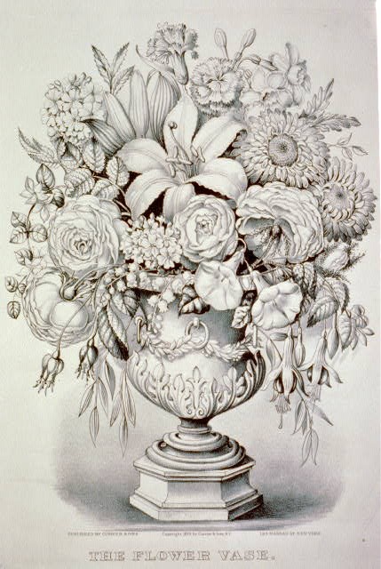 Photo:Currier & Ives Flower Vase  Floral Still Life c1875